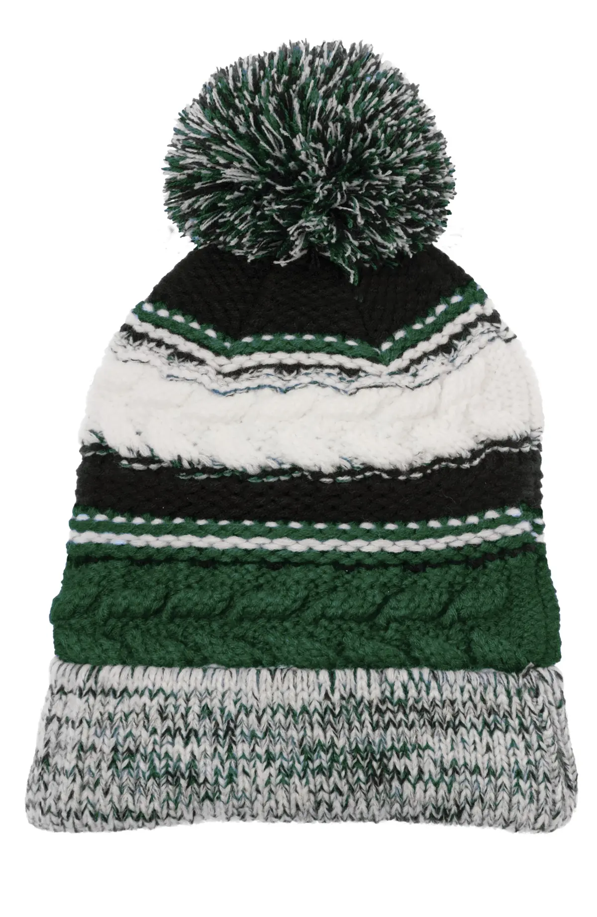 Sport-Tek Pom Pom Team Beanie. in Forest Green/ Black/ White