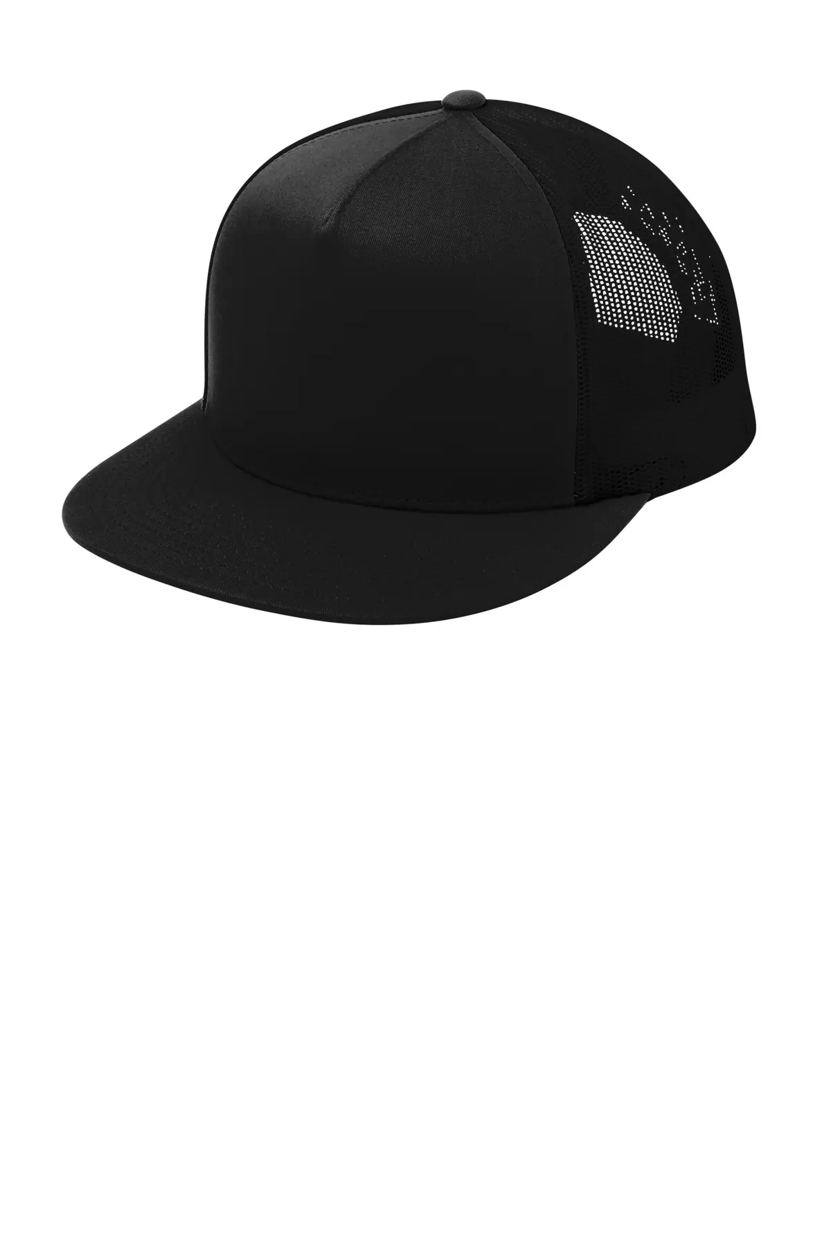 Sport-Tek YP Classics 5-Panel Classic Trucker Mesh Back Cap. in Black/ Black