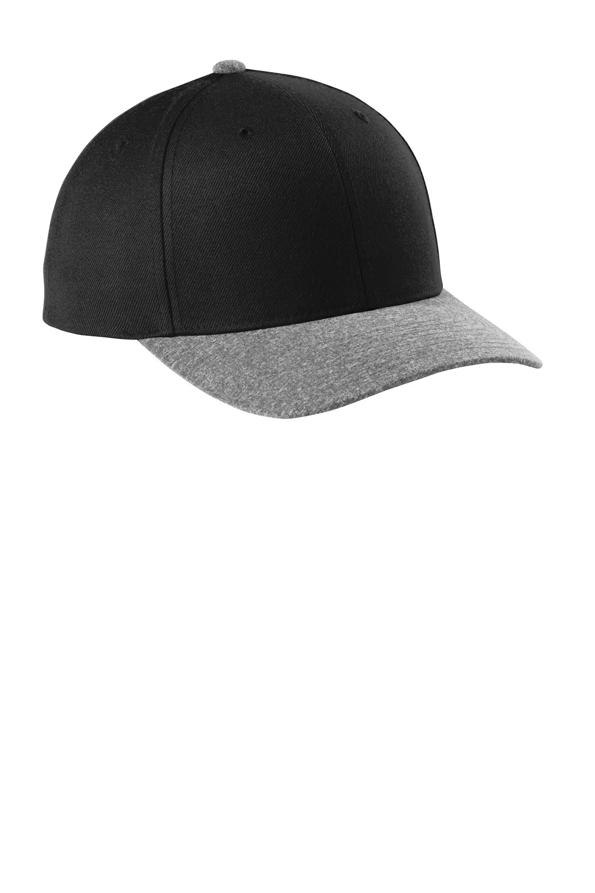 Sport-Tek YP Classics Curve Bill Snapback Cap. in Black/ Grey Heather