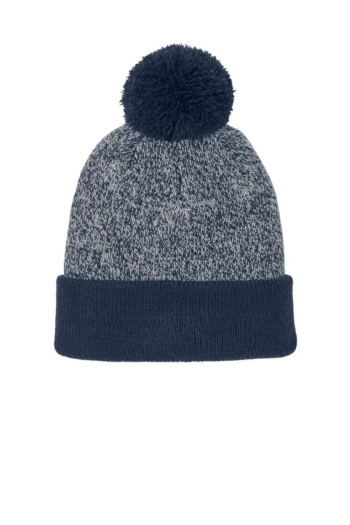 Sport-Tek Halftime Heather Pom Beanie in True Navy/ Silver