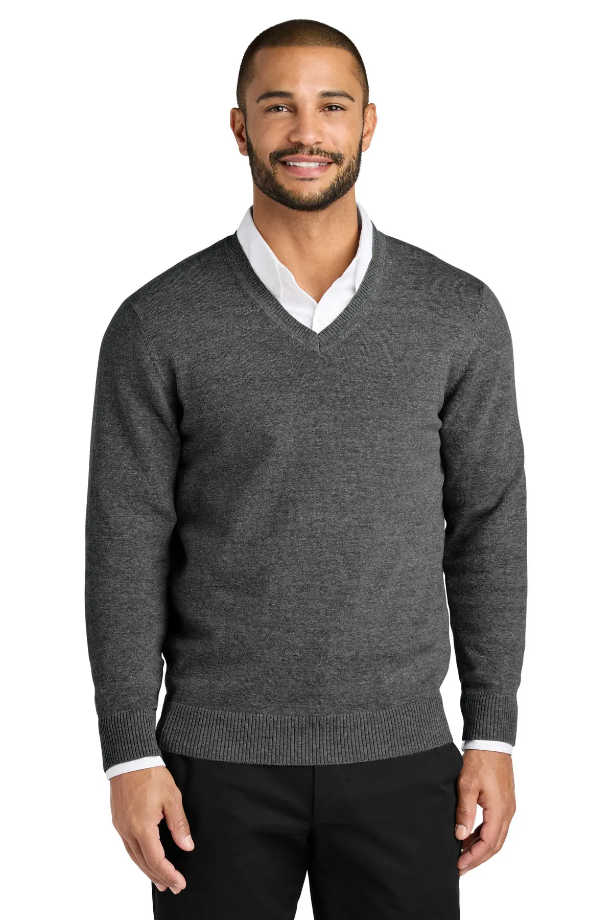 Port Authority Easy Care V-Neck Sweater in Charcoal Heather