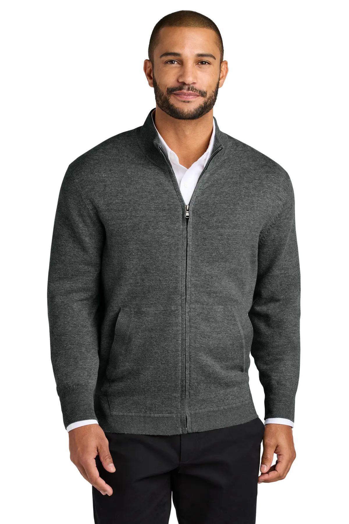 Port Authority Easy Care Full-Zip Sweater in Charcoal Heather