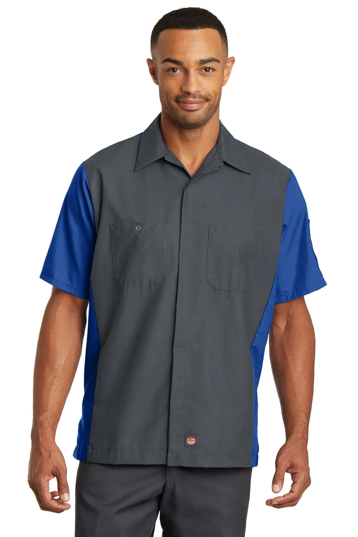 Red Kap Short Sleeve Ripstop Crew Shirt. in Charcoal/ Royal