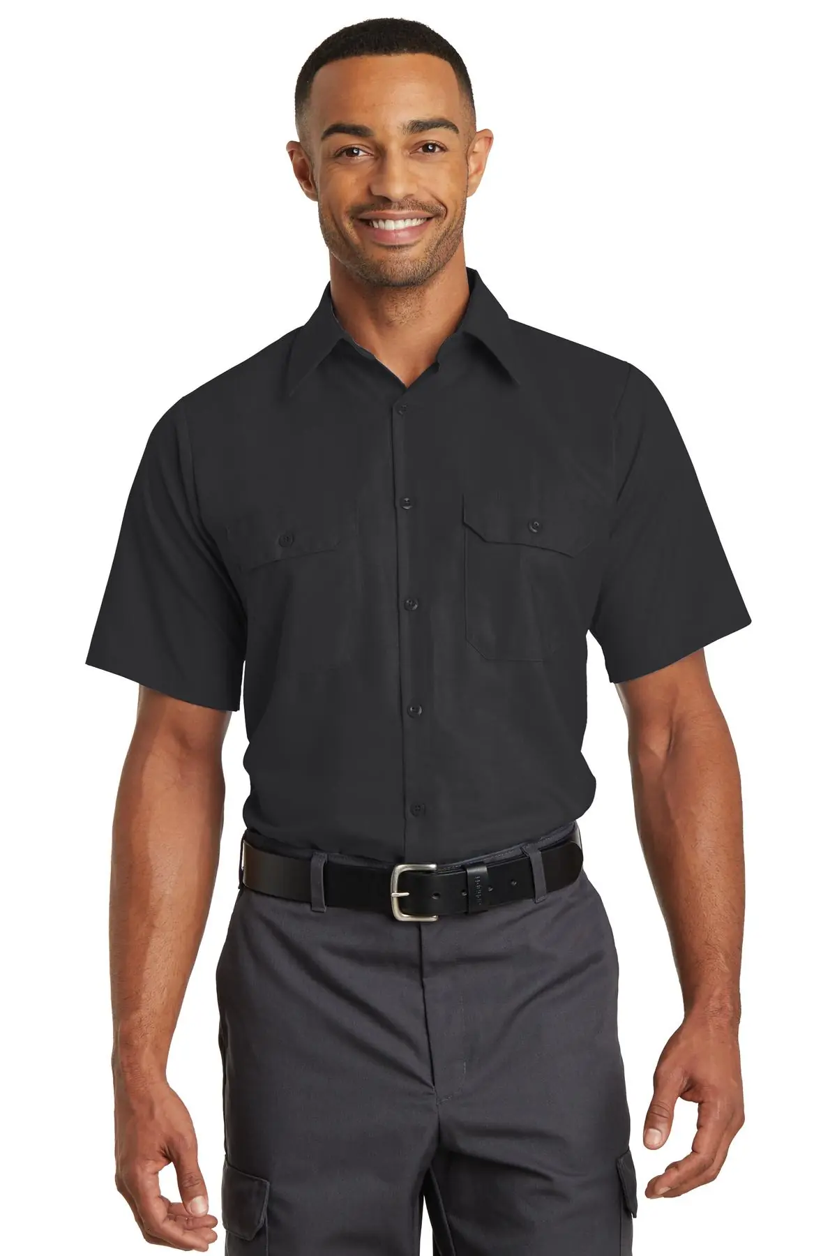 Red Kap Short Sleeve Solid Ripstop Shirt. in Black