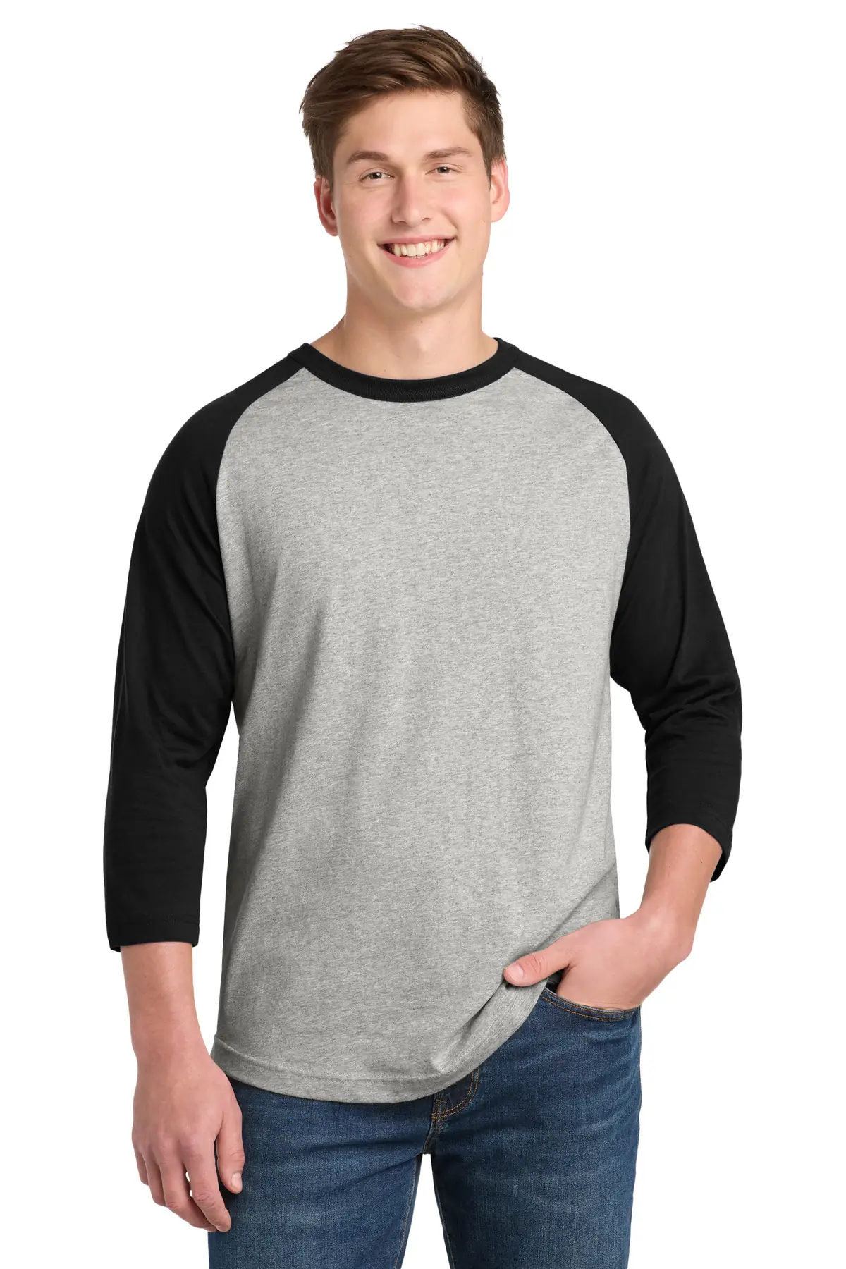 Sport-Tek Colorblock Raglan Jersey. in Heather Grey/ Black