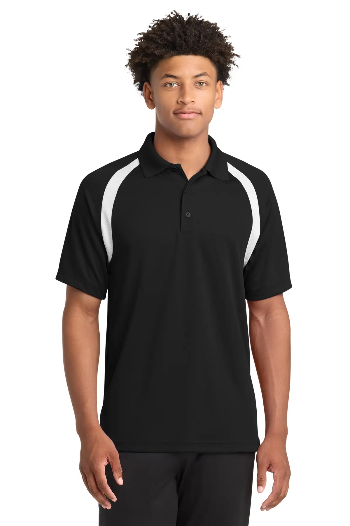 Sport-Tek Dry Zone Colorblock Raglan Polo. in Black/ White
