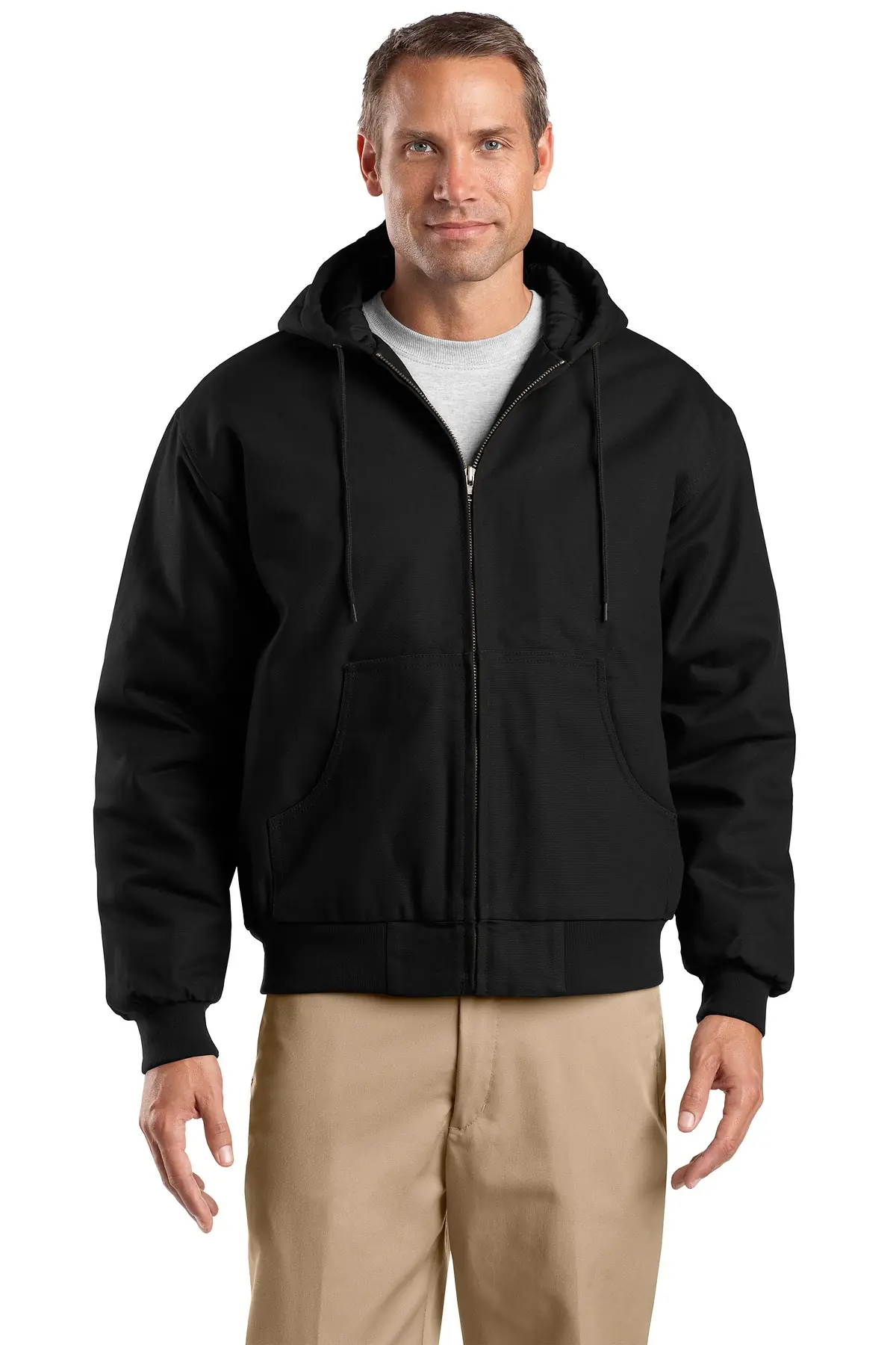 CornerStone Tall Duck Cloth Hooded Work Jacket. in Black