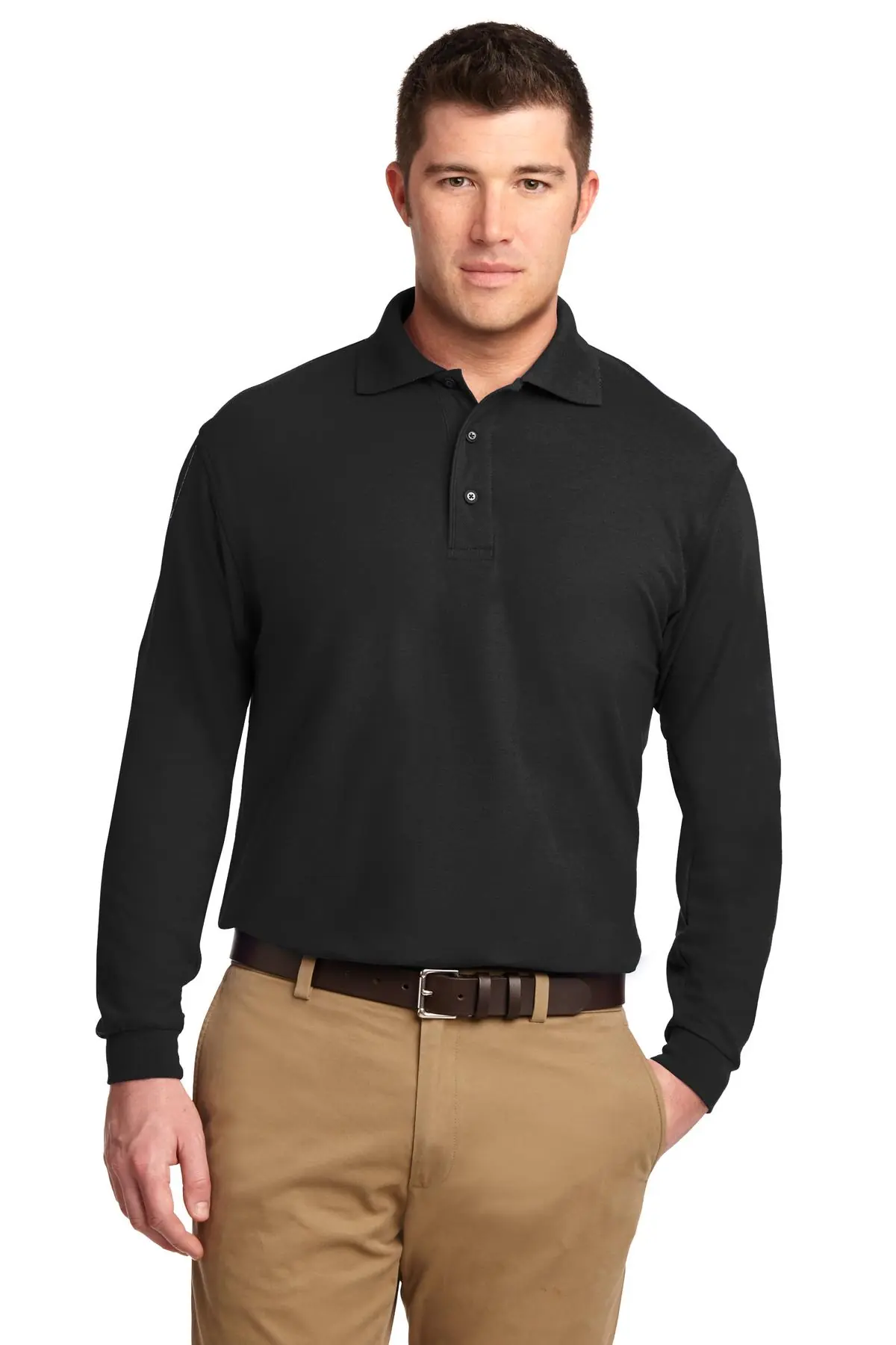Port Authority Tall Silk Touch Long Sleeve Polo. in Black