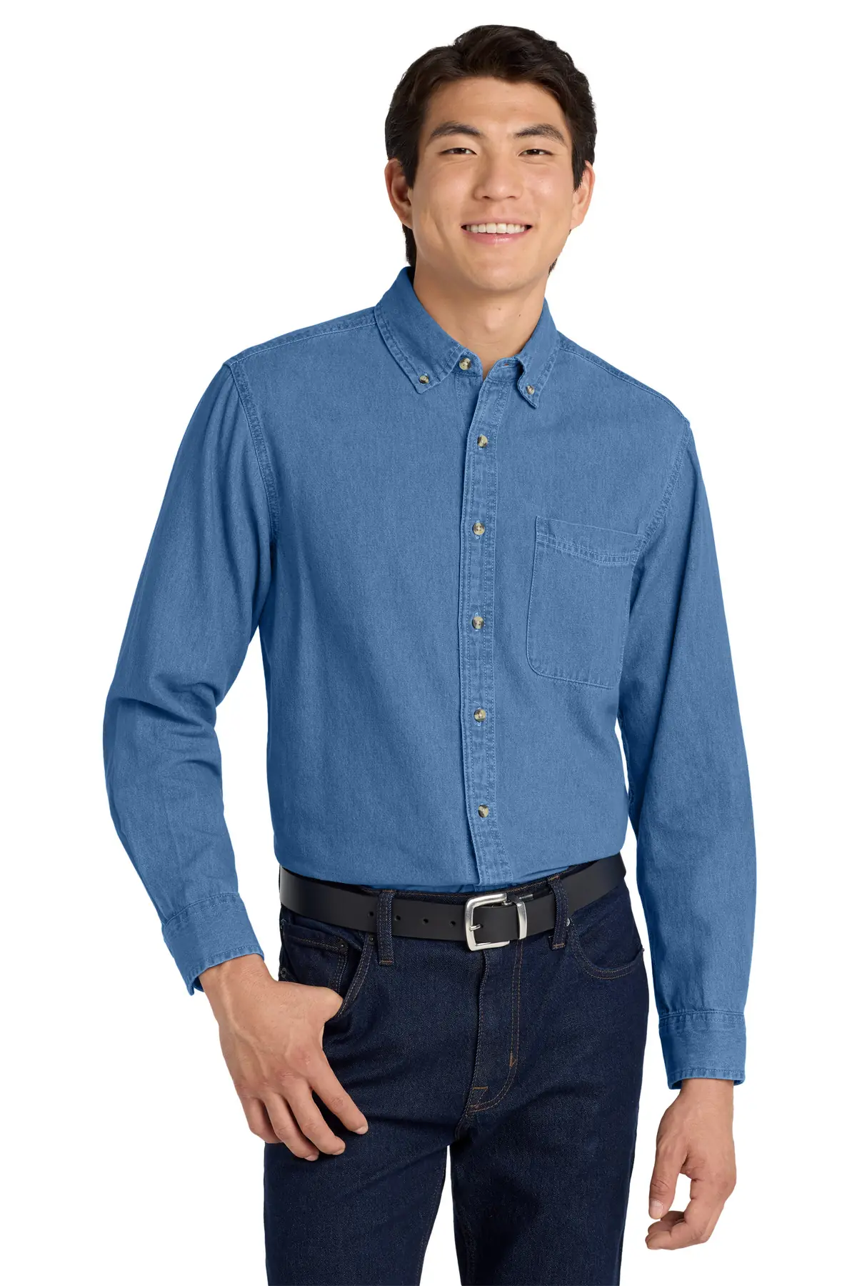 Port Authority Tall Long Sleeve Denim Shirt. in Faded Blue