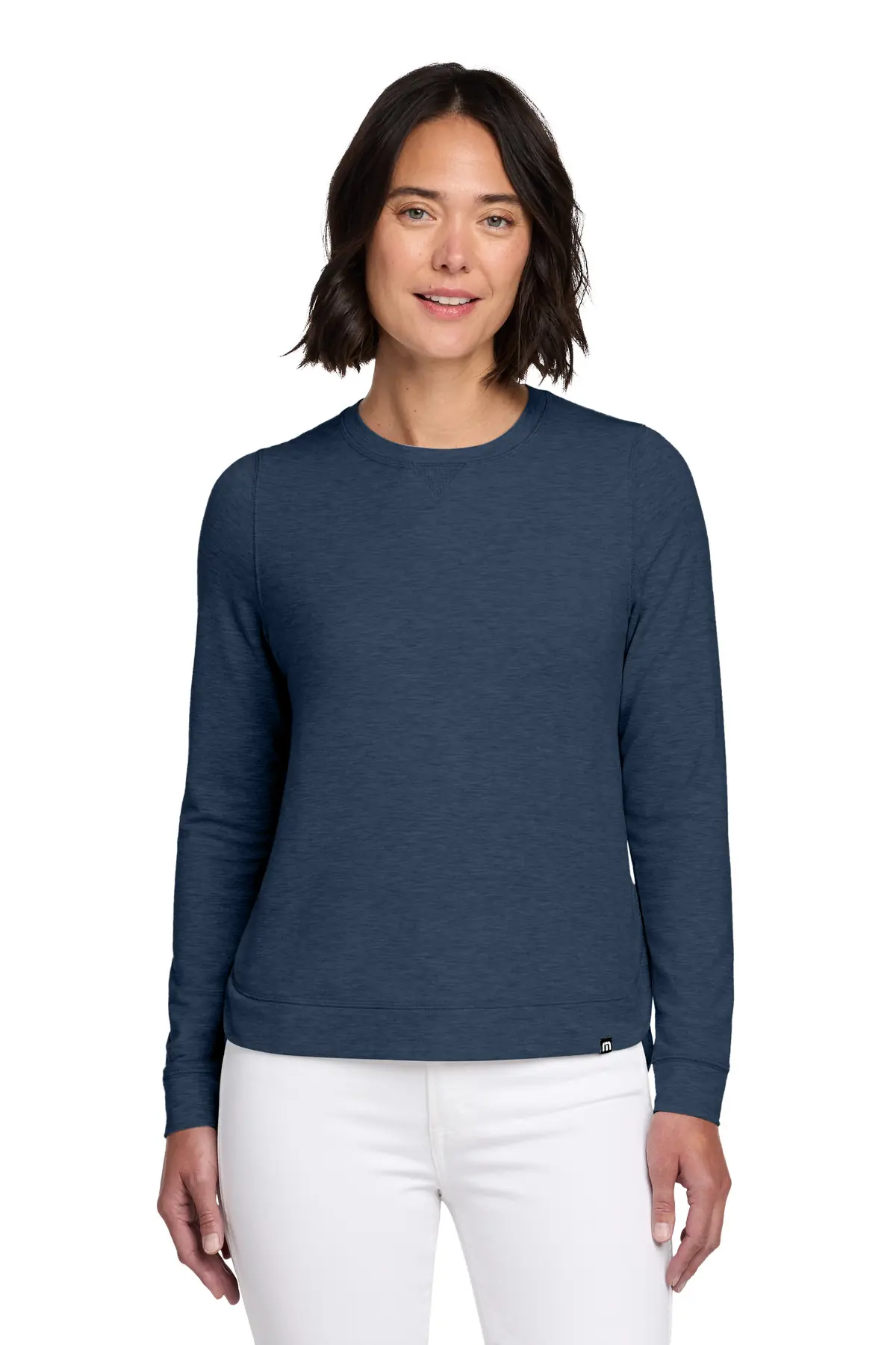 TravisMathew Women's Long Weekend Crew in Blue Nights Heather