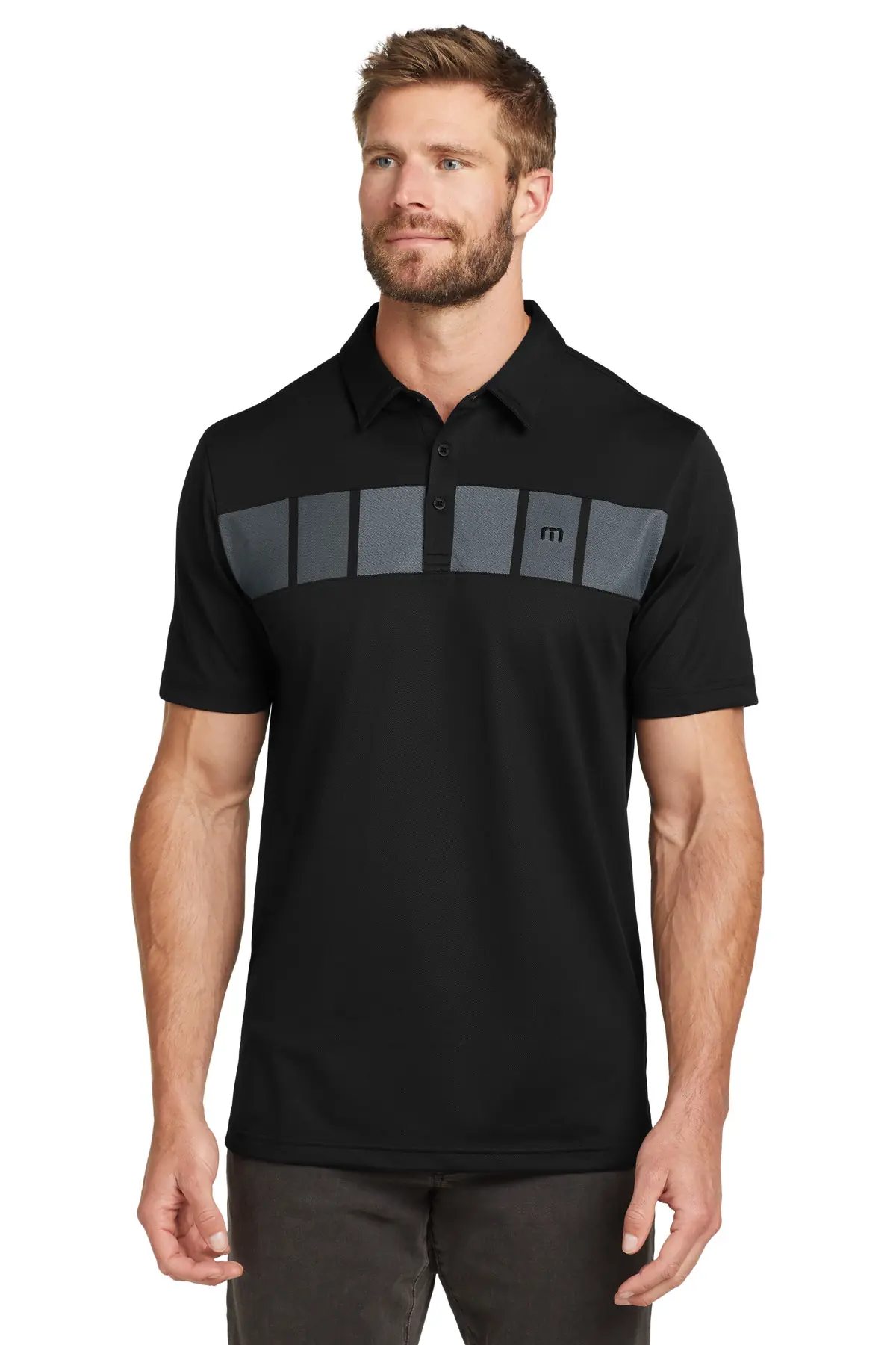 TravisMathew Cabana Chest Stripe Polo. in Black