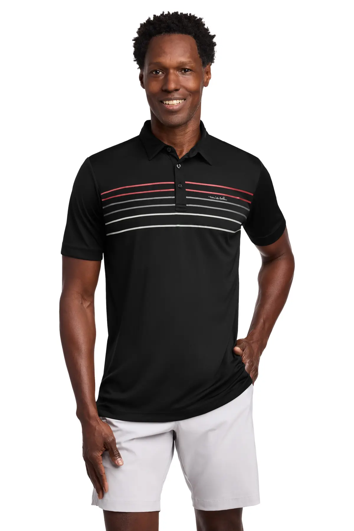 TravisMathew Coto Performance Chest Stripe Polo in Black