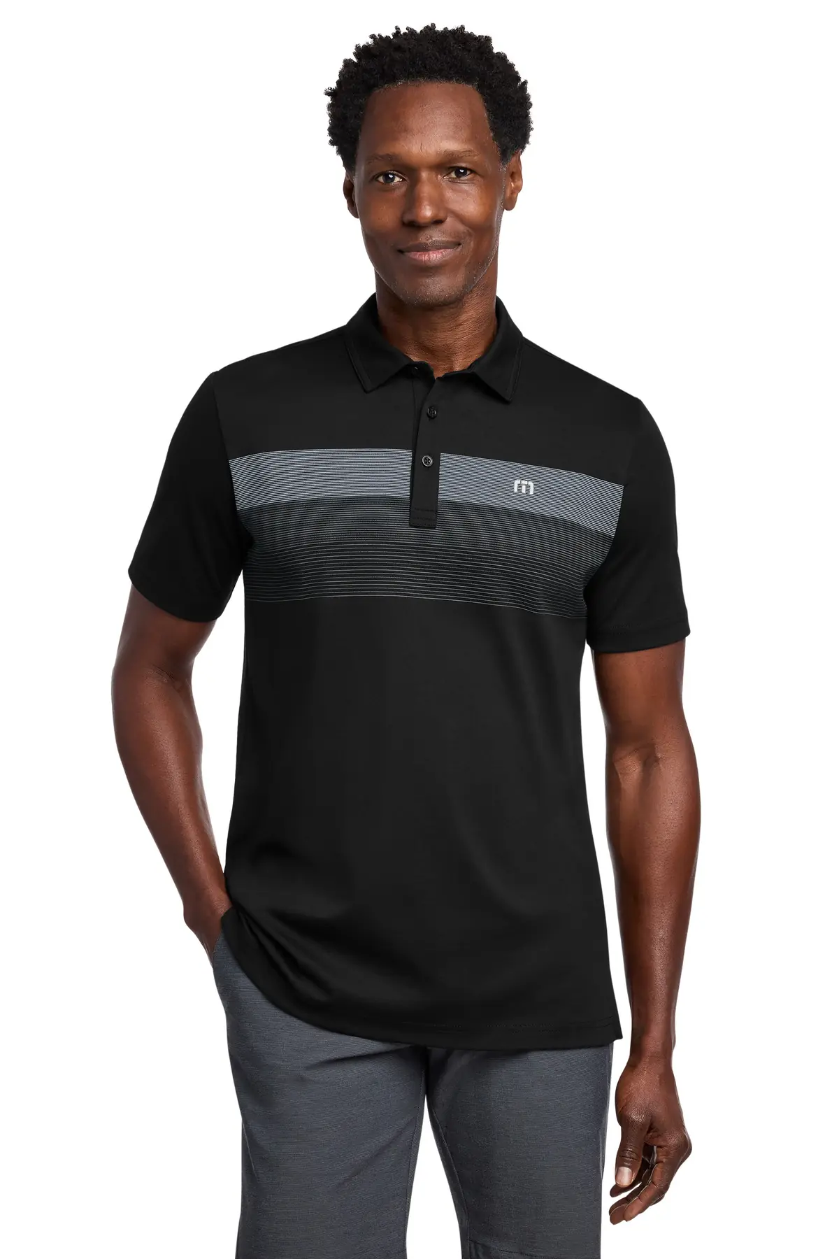 TravisMathew Coastal Chest Stripe Polo in Black