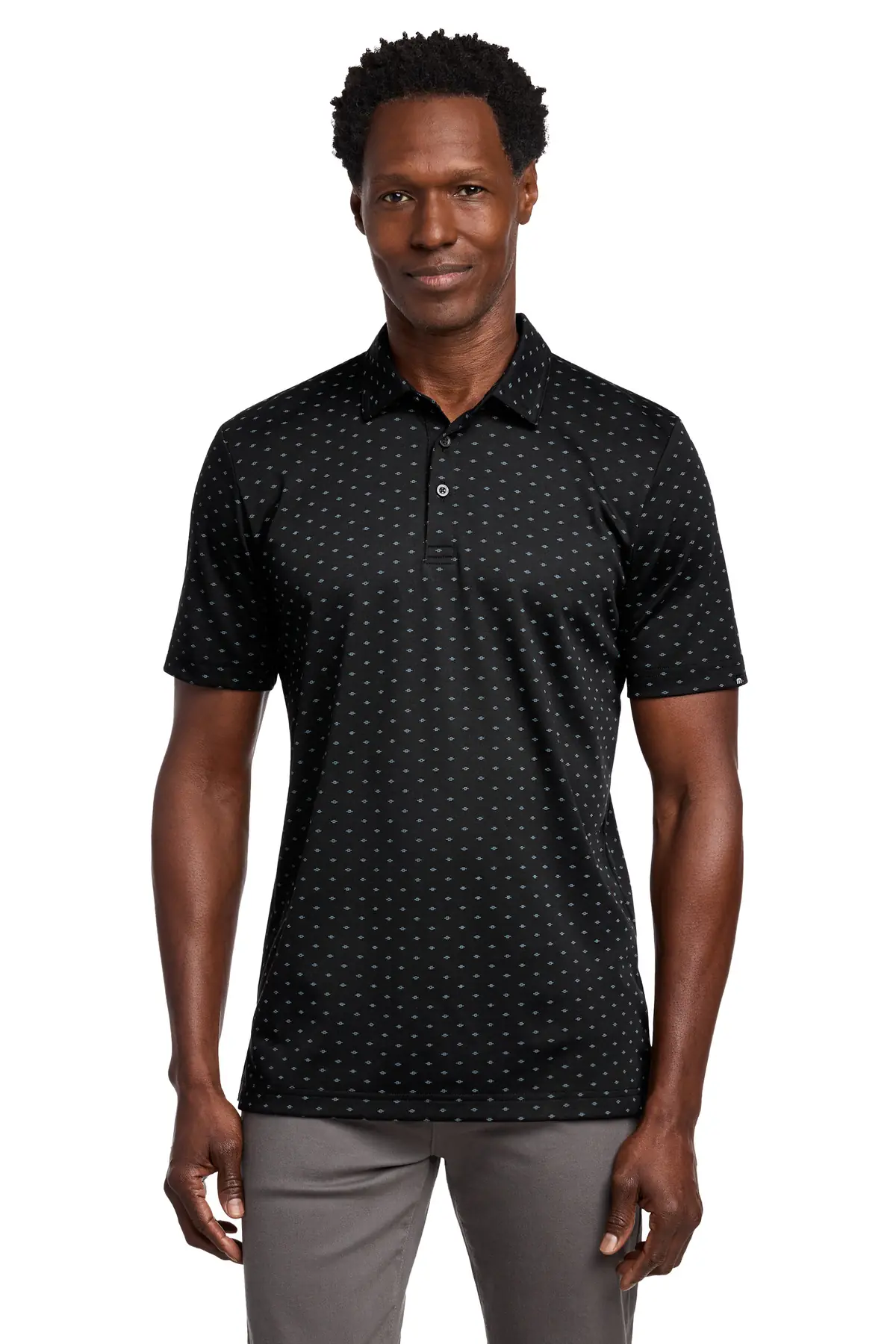 TravisMathew Oceanside Geo Polo in Black/ Aegean Blue