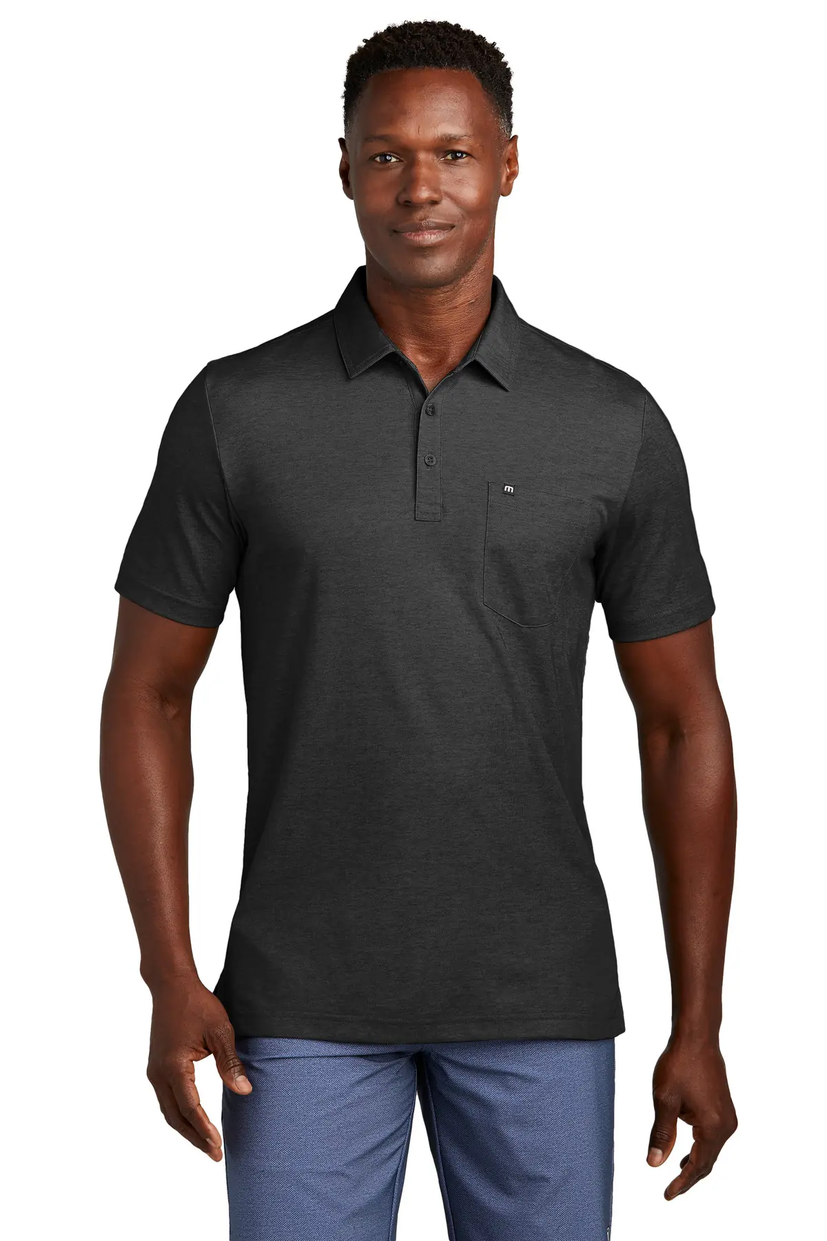 TravisMathew Oceanside Heather Pocket Polo in Black Heather