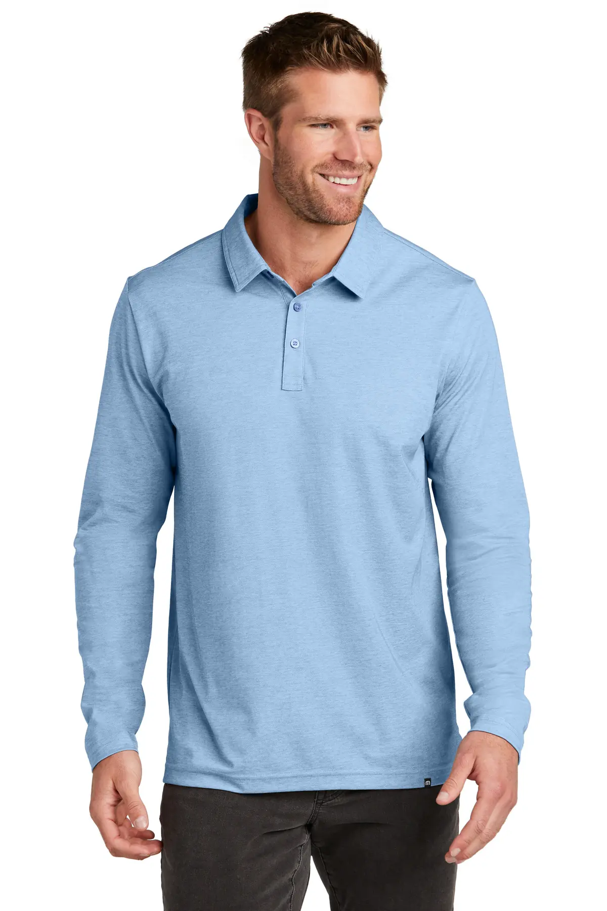 TravisMathew Oceanside Heather Long Sleeve Polo in Allure Heather