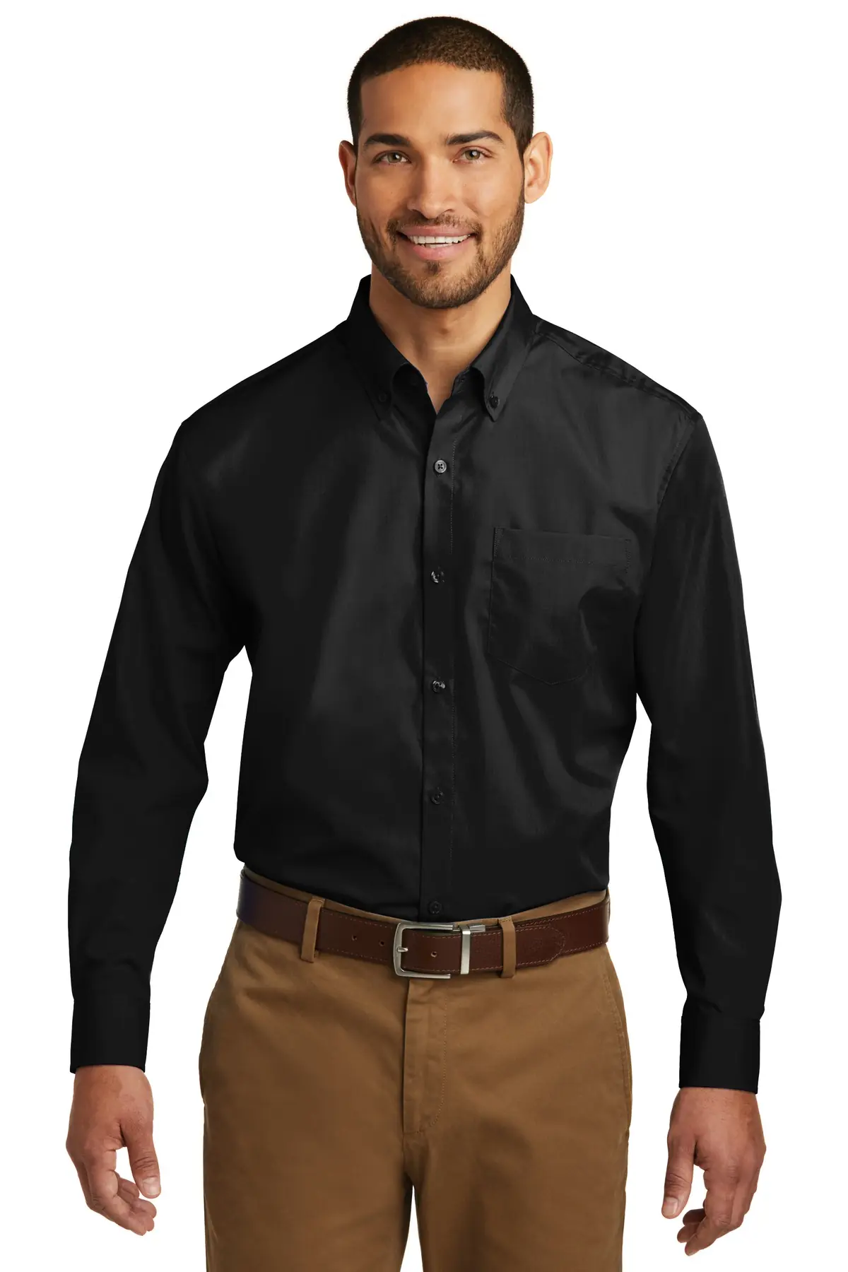 Port Authority Tall Long Sleeve Carefree Poplin Shirt. in Deep Black