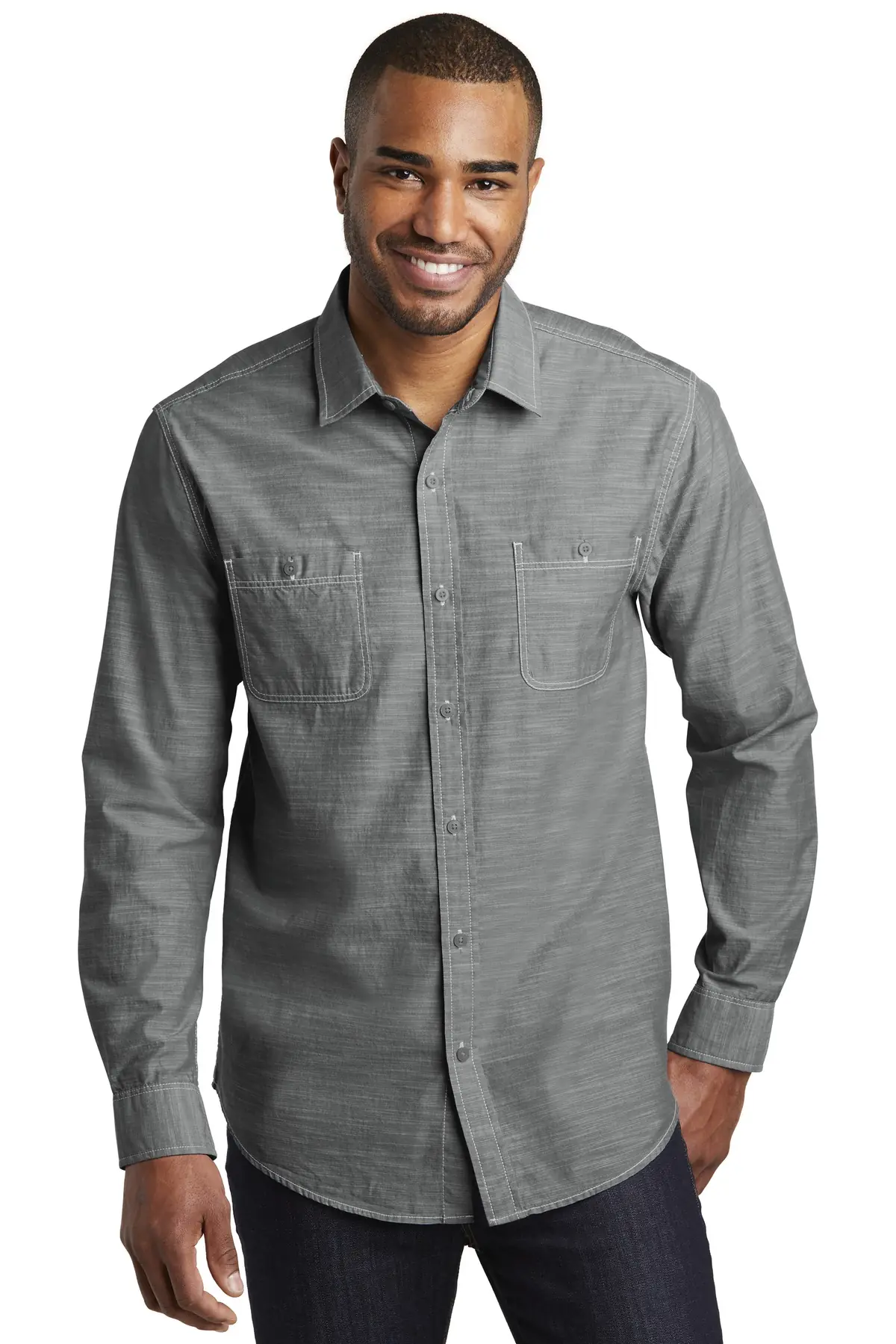 Port Authority Slub Chambray Shirt. in Grey