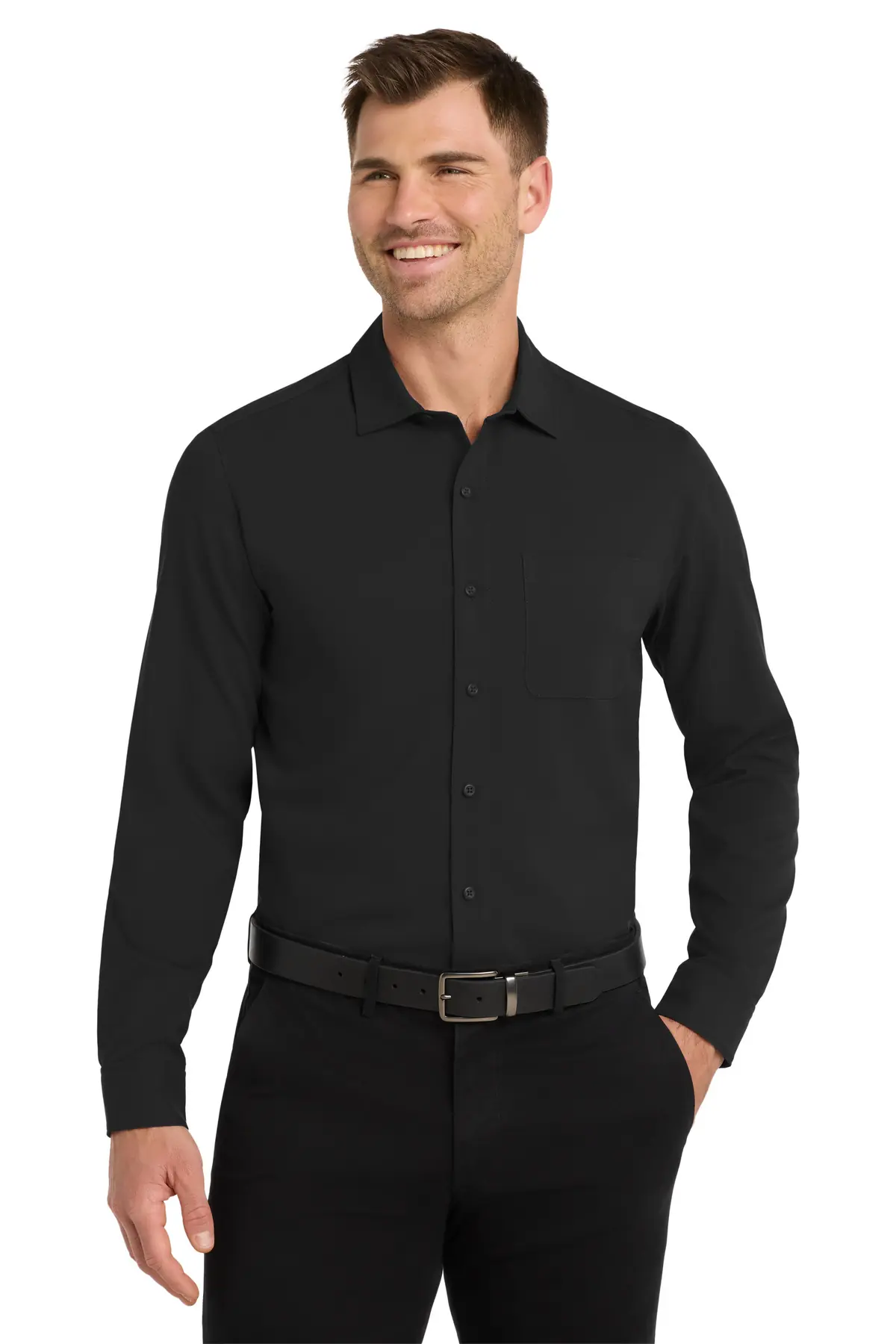 Port Authority Long Sleeve Performance Staff Shirt in Black