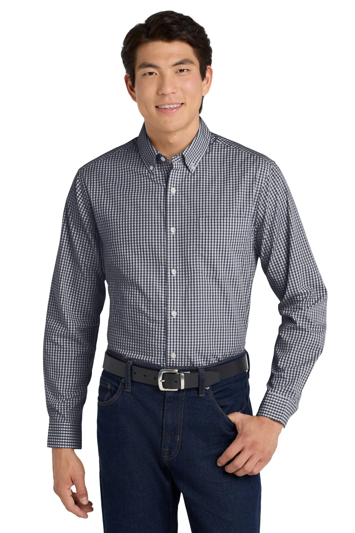 Port Authority Broadcloth Gingham Easy Care Shirt in Black/ White