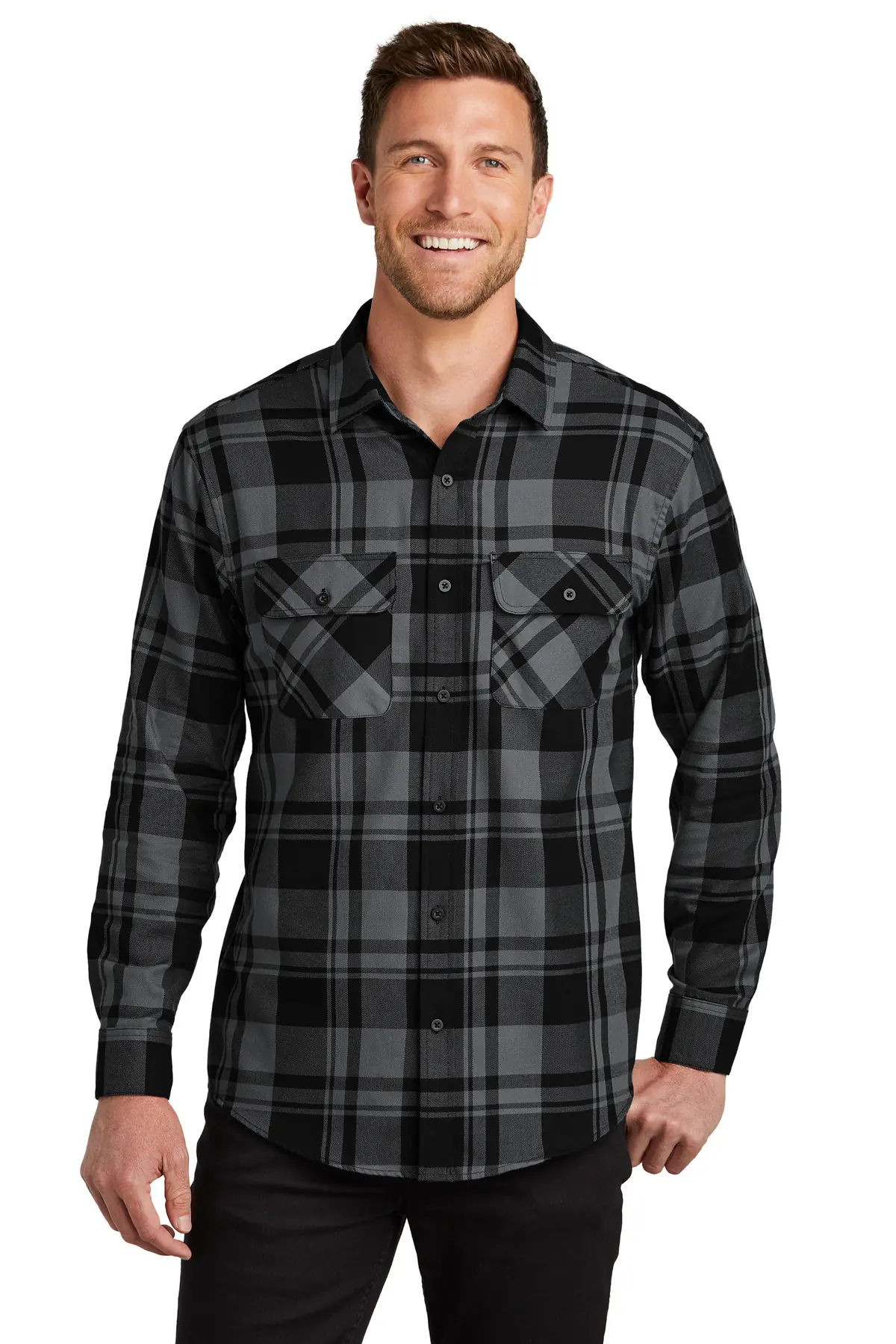 Port Authority Plaid Flannel Shirt. in Grey/ Black