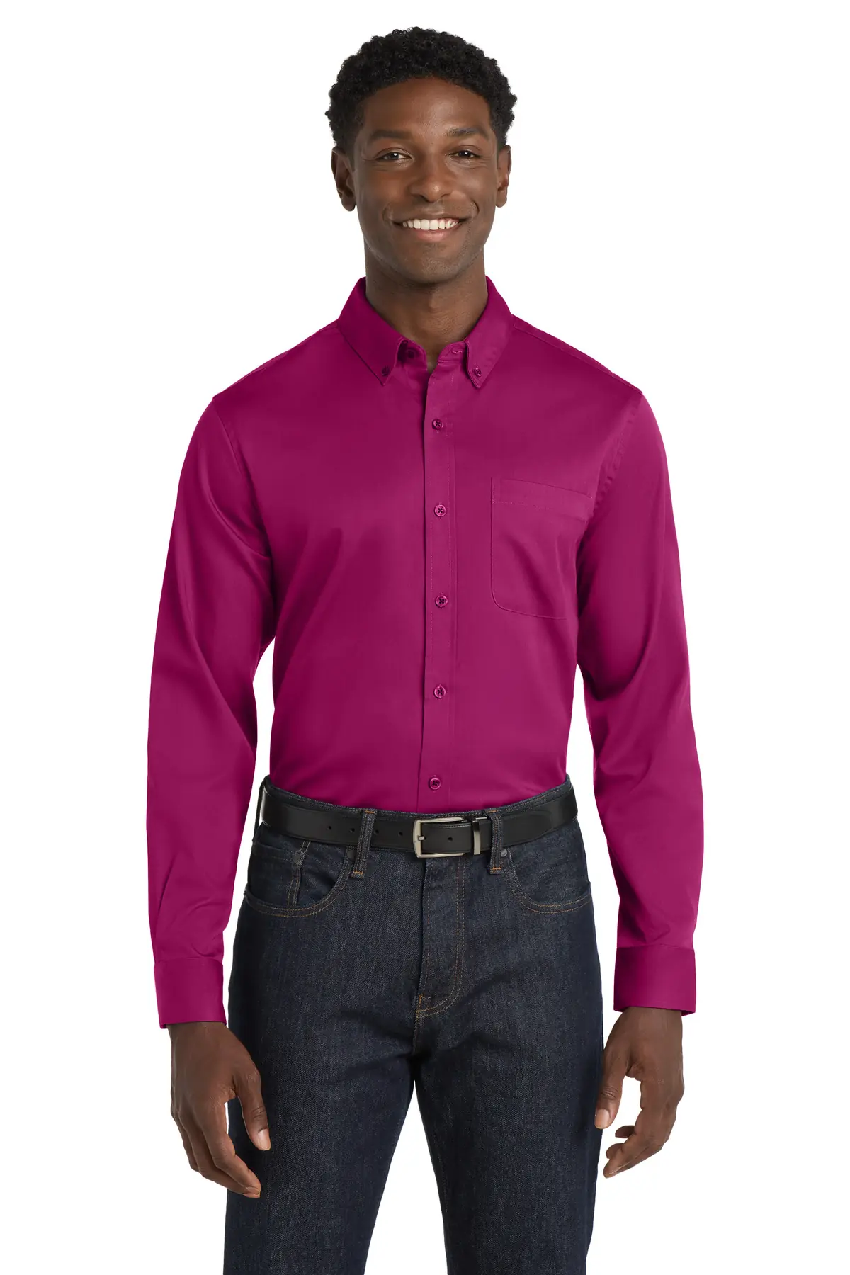 Port Authority Long Sleeve SuperPro React Twill Shirt. in Wild Berry