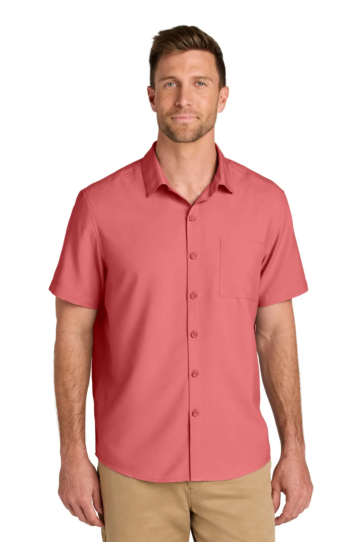 Port Authority Short Sleeve UV Dockside Shirt in Coral Reef