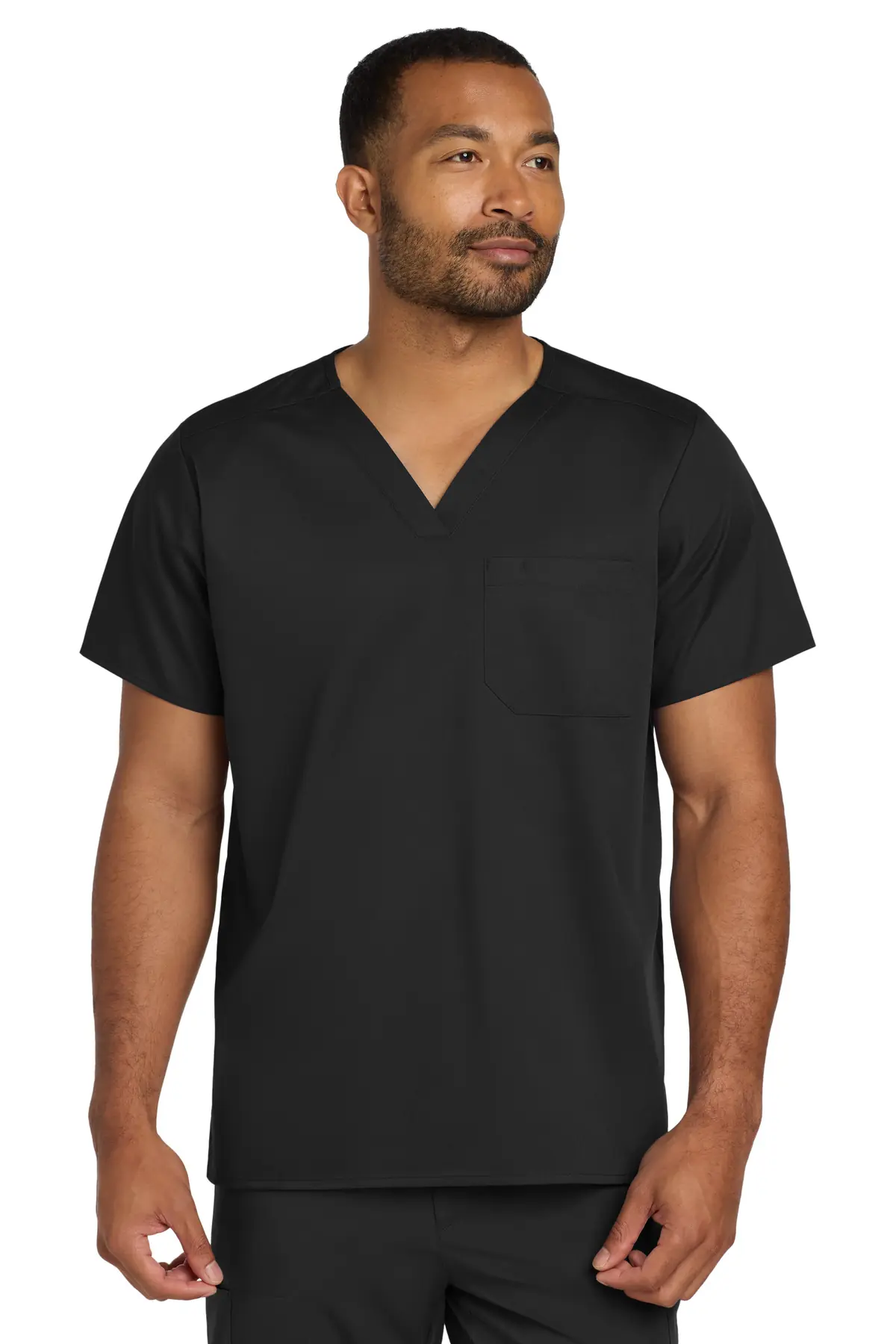 Wink Unisex WorkFlex Chest Pocket V-Neck Top in Black