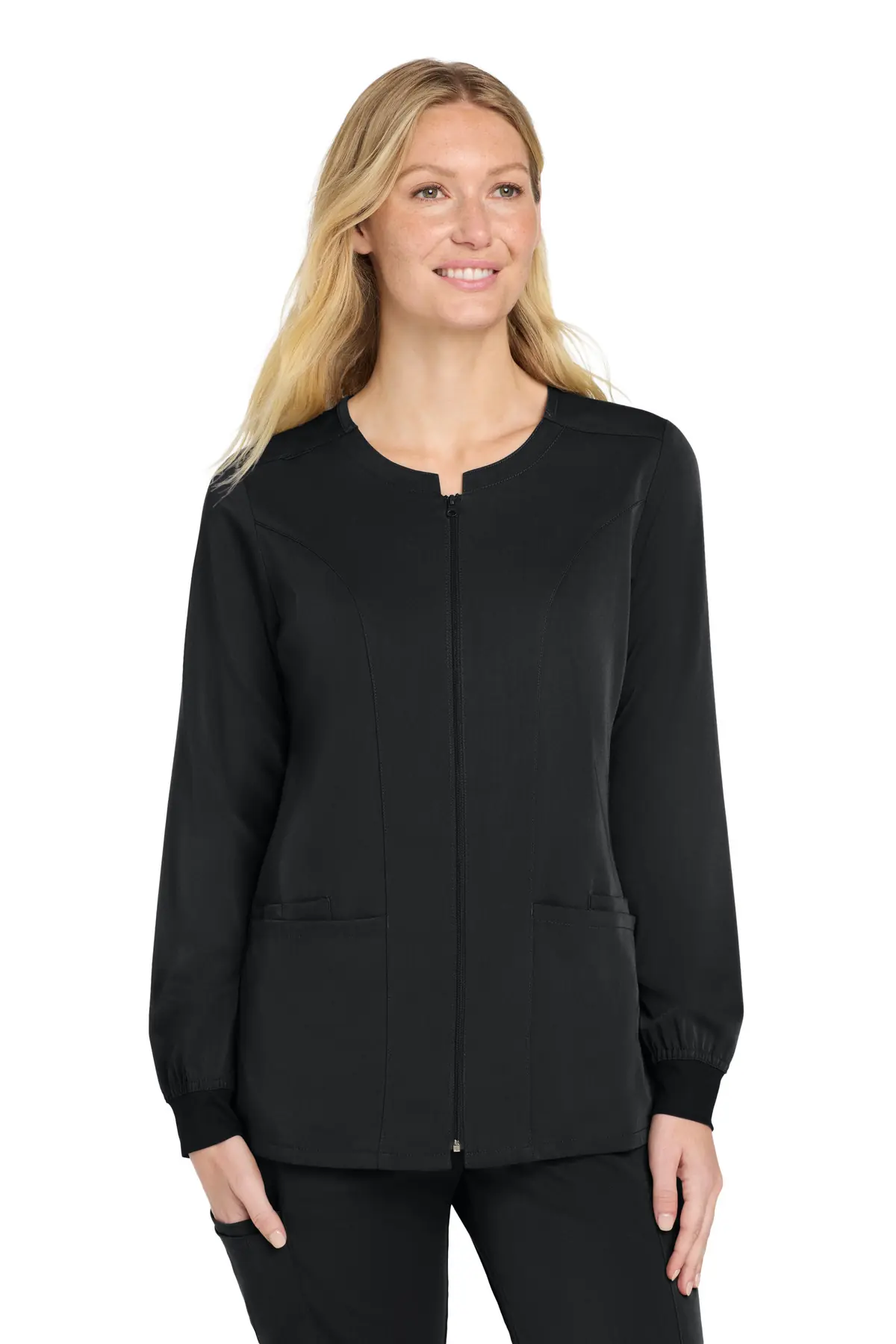 Wink Women's Premiere Flex Full-Zip Scrub Jacket in Black