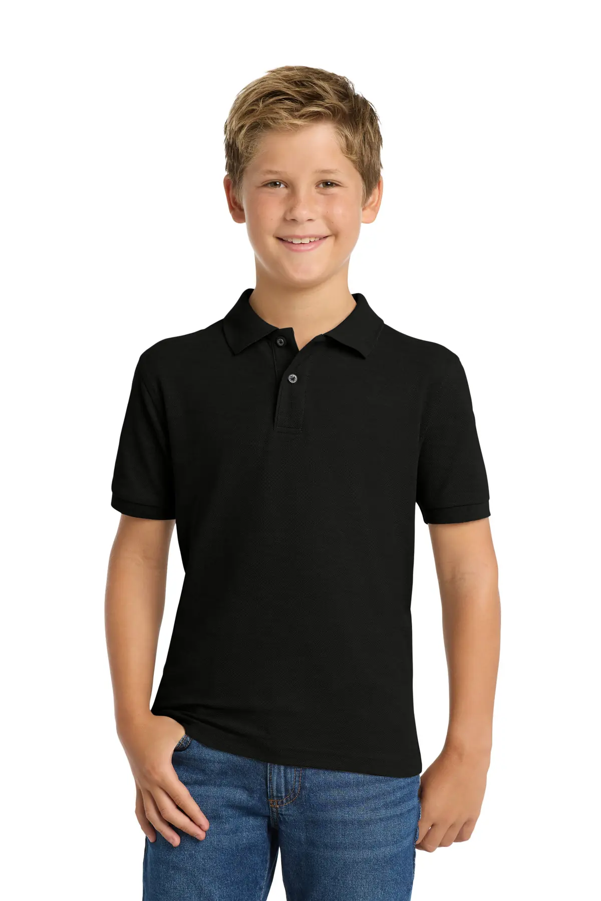Port Authority Youth Silk Touch Polo. in Black