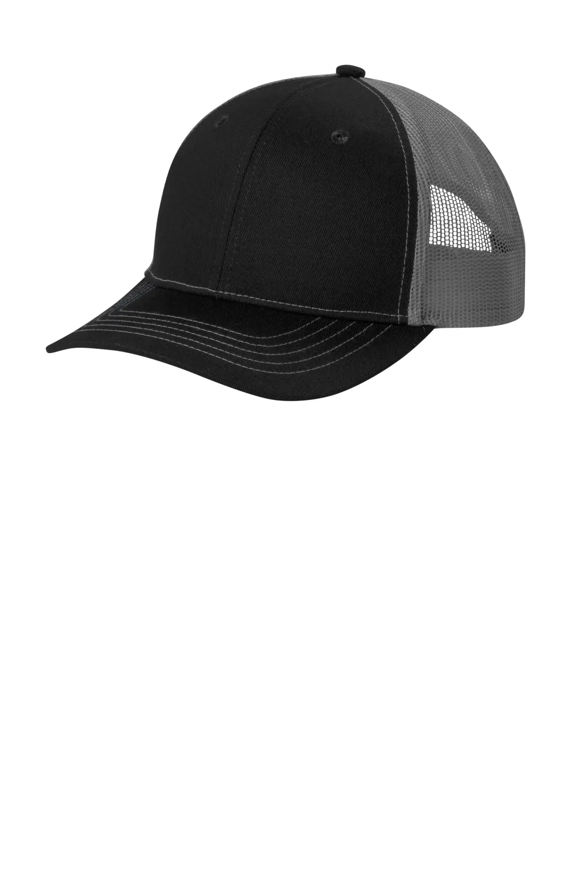 Port Authority Youth Snapback Trucker Cap in Black/ Grey Steel