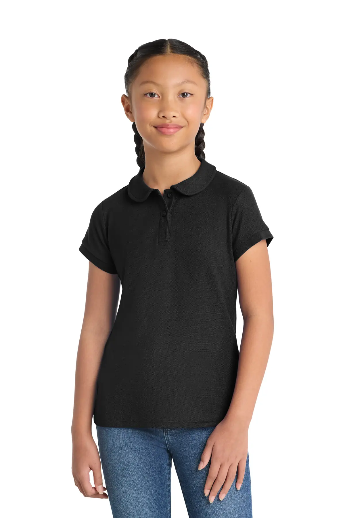 Port Authority Girls Silk Touch Peter Pan Collar Polo. in Black
