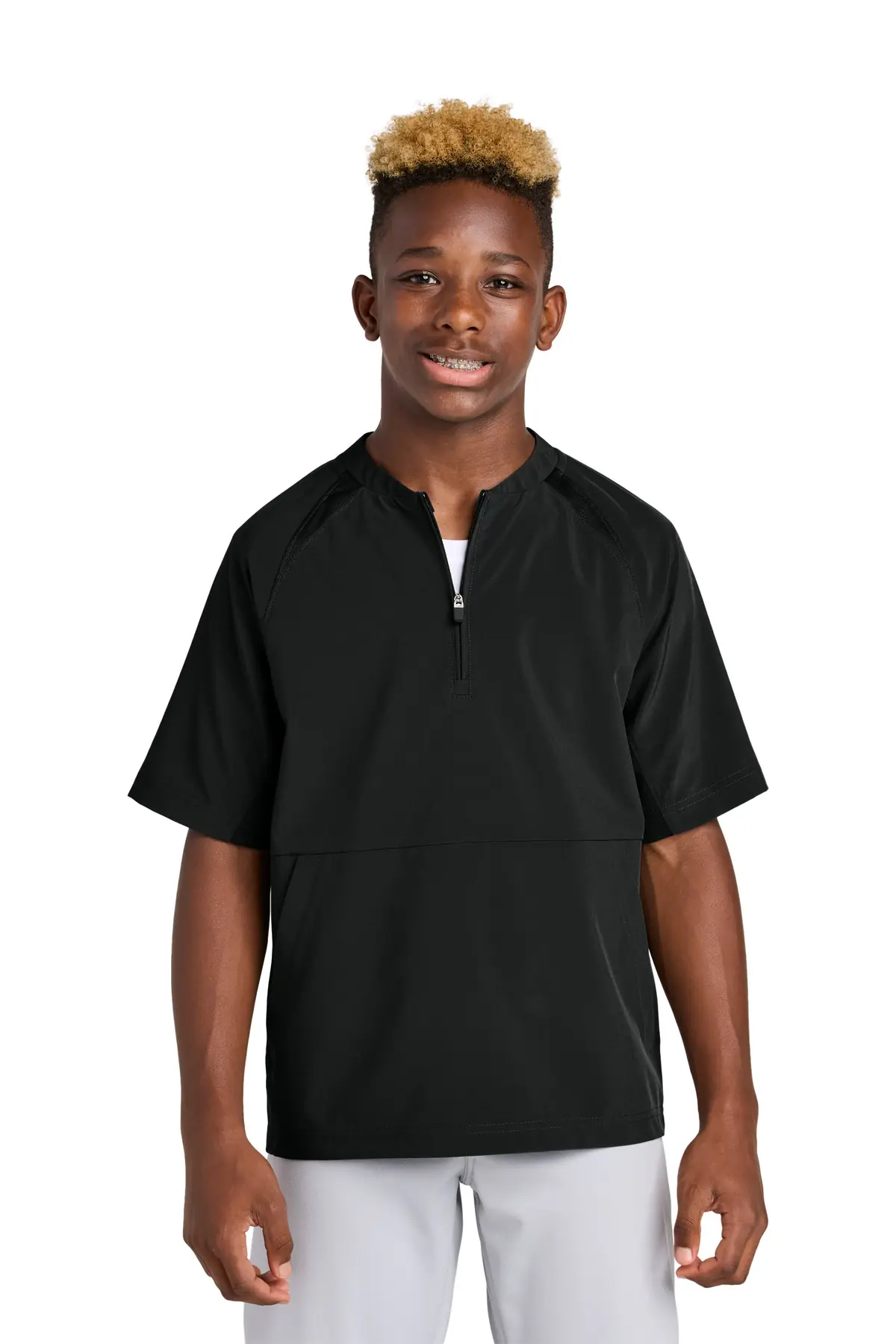 Sport-Tek Youth Repeat 1/2-Zip Short Sleeve Jacket in Black