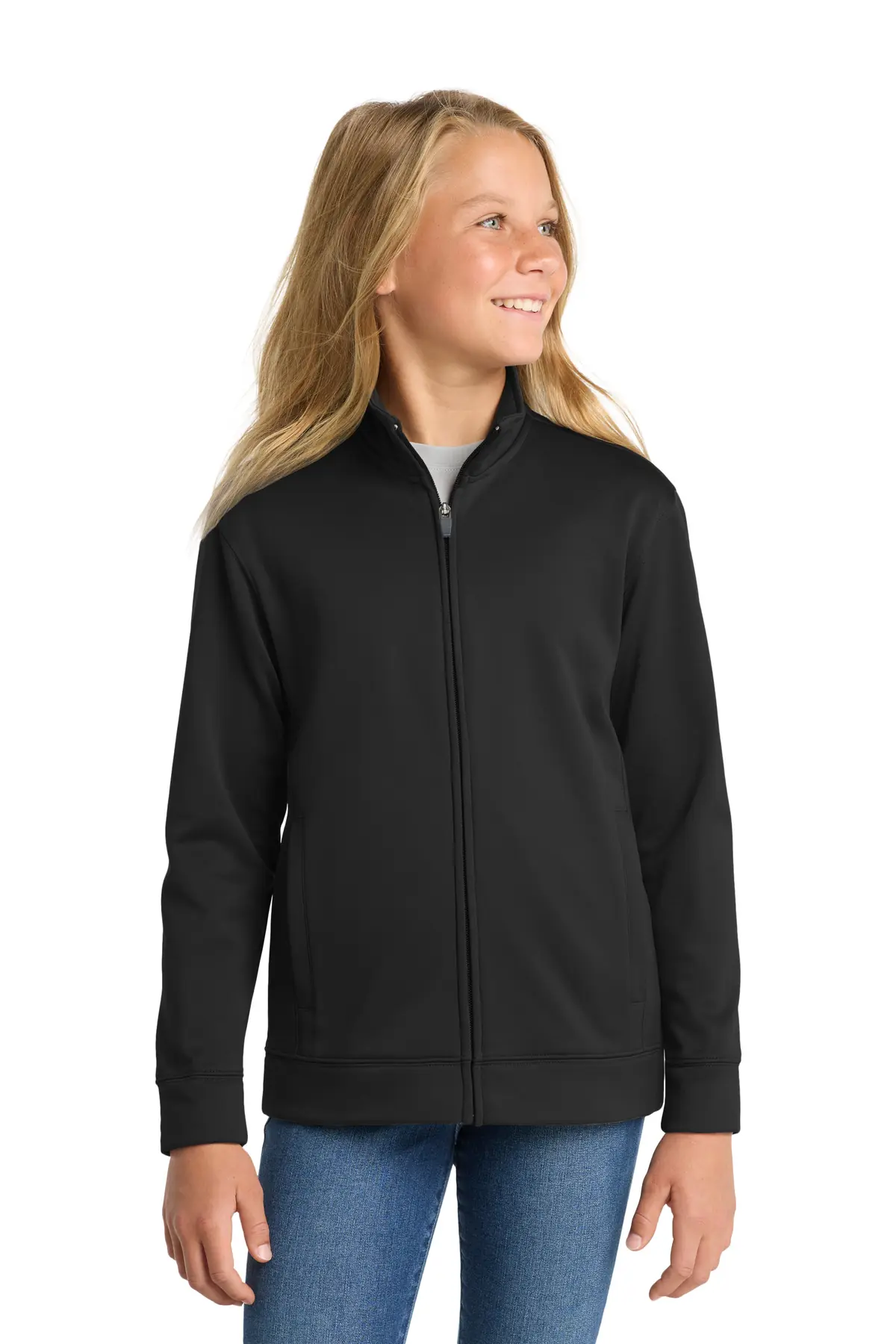 Sport-Tek Youth Sport-Wick Fleece Full-Zip Jacket. in Black