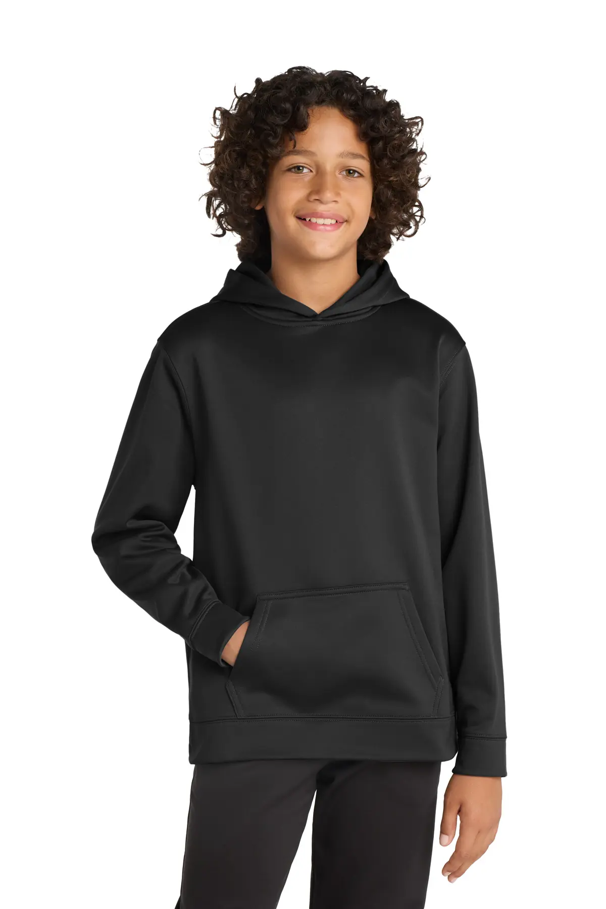 Sport-Tek Youth Sport-Wick Fleece Hooded Pullover. in Black