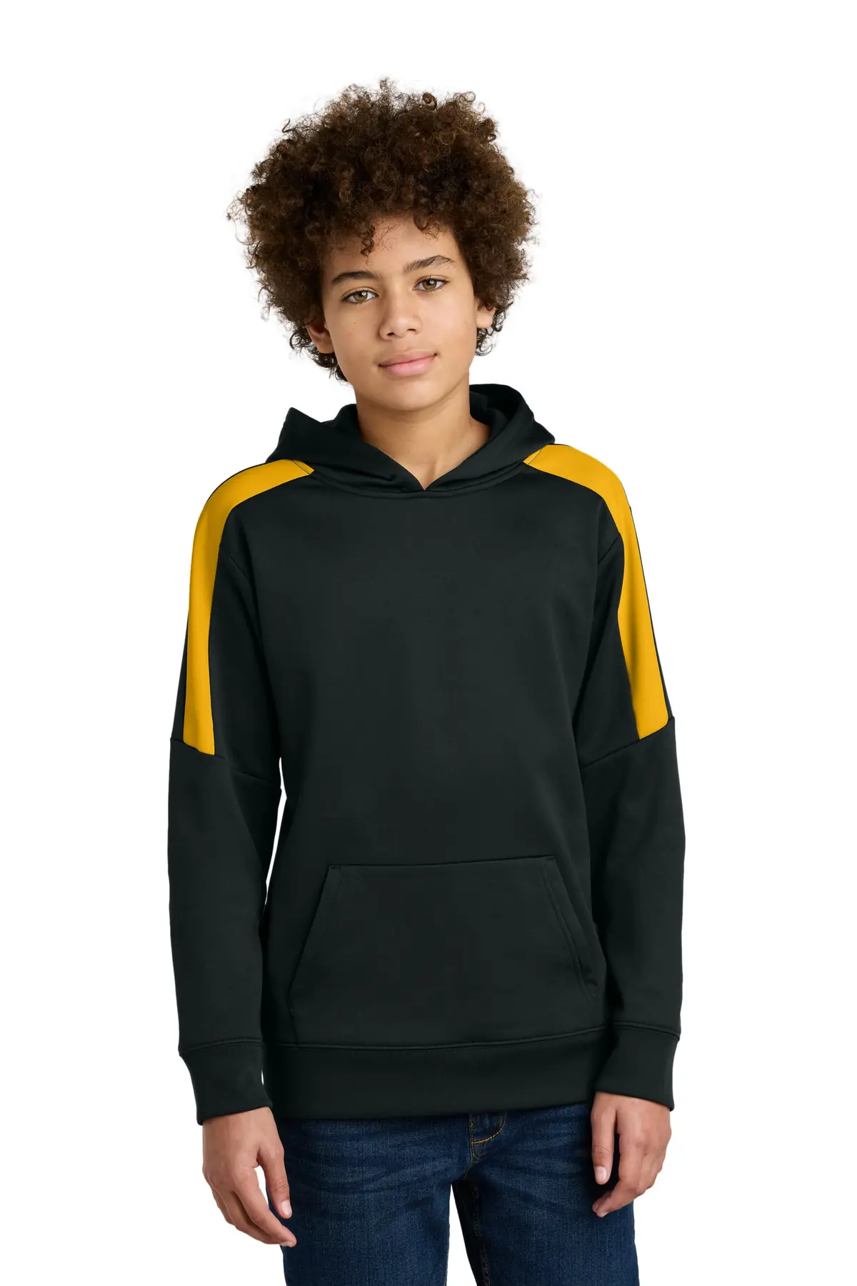 Sport-Tek Youth Sport-Wick Fleece United Pullover Hoodie in Black/ Gold