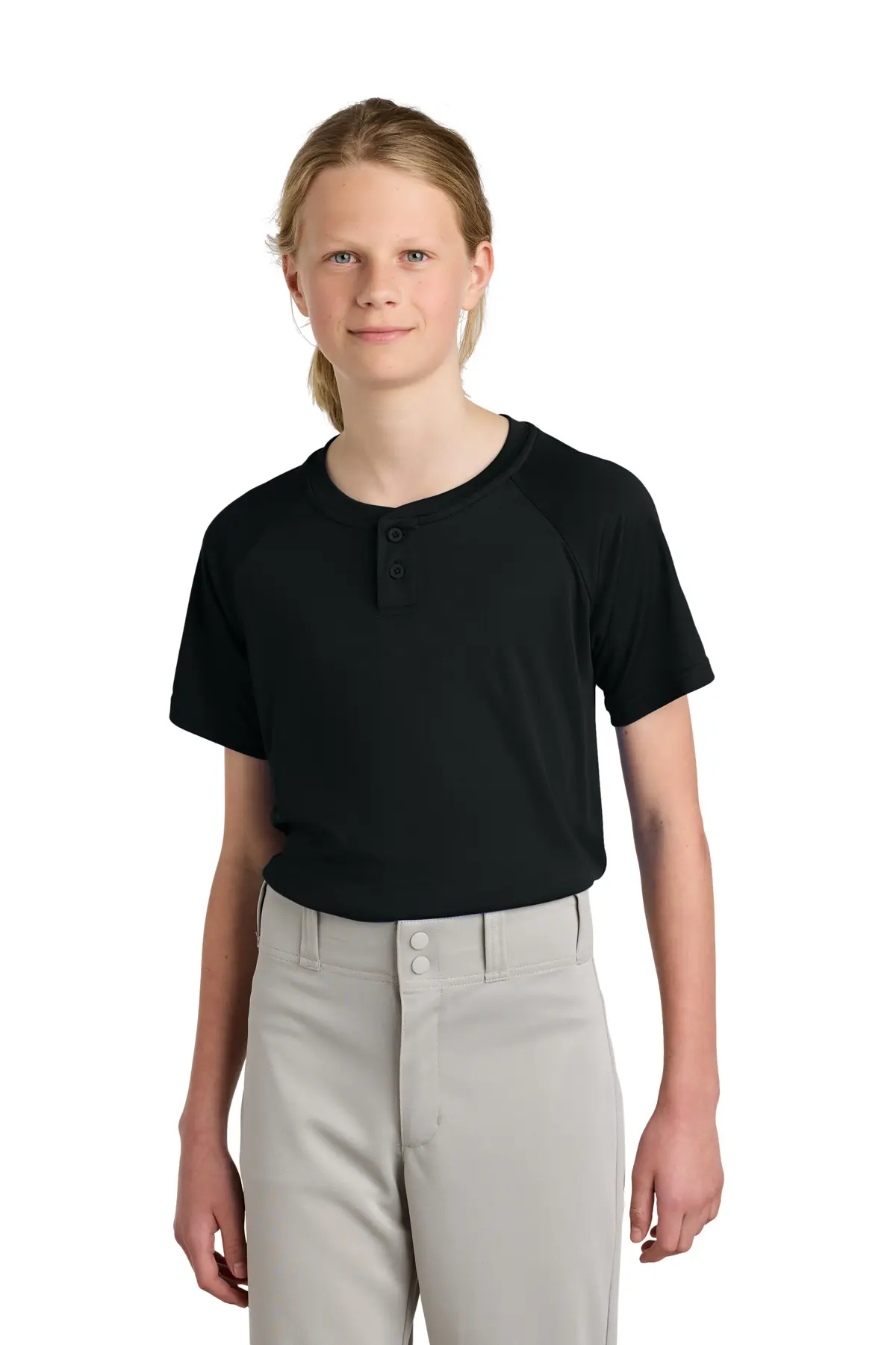Sport-Tek Youth PosiCharge Competitor 2-Button Henley in Black