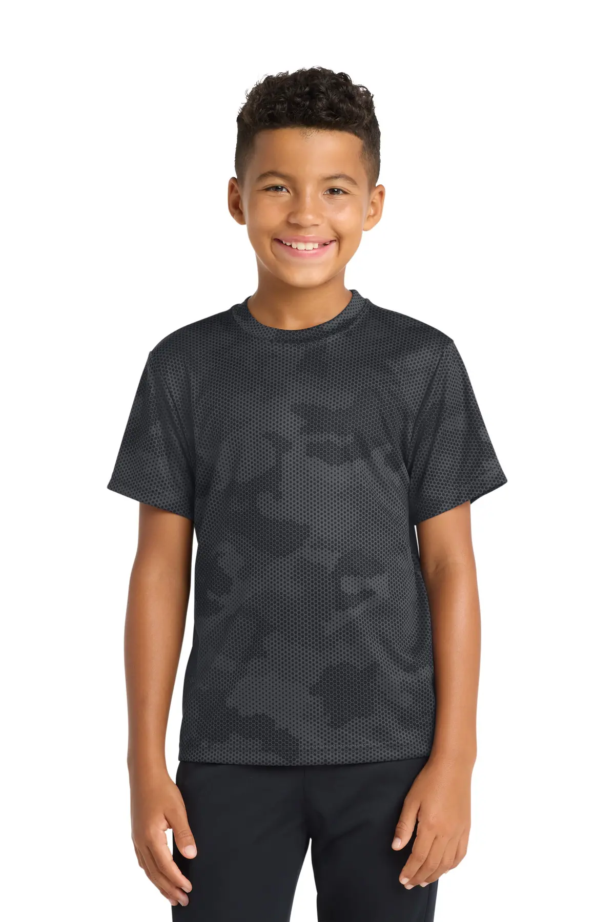 Sport-Tek Youth CamoHex Tee. in Iron Grey
