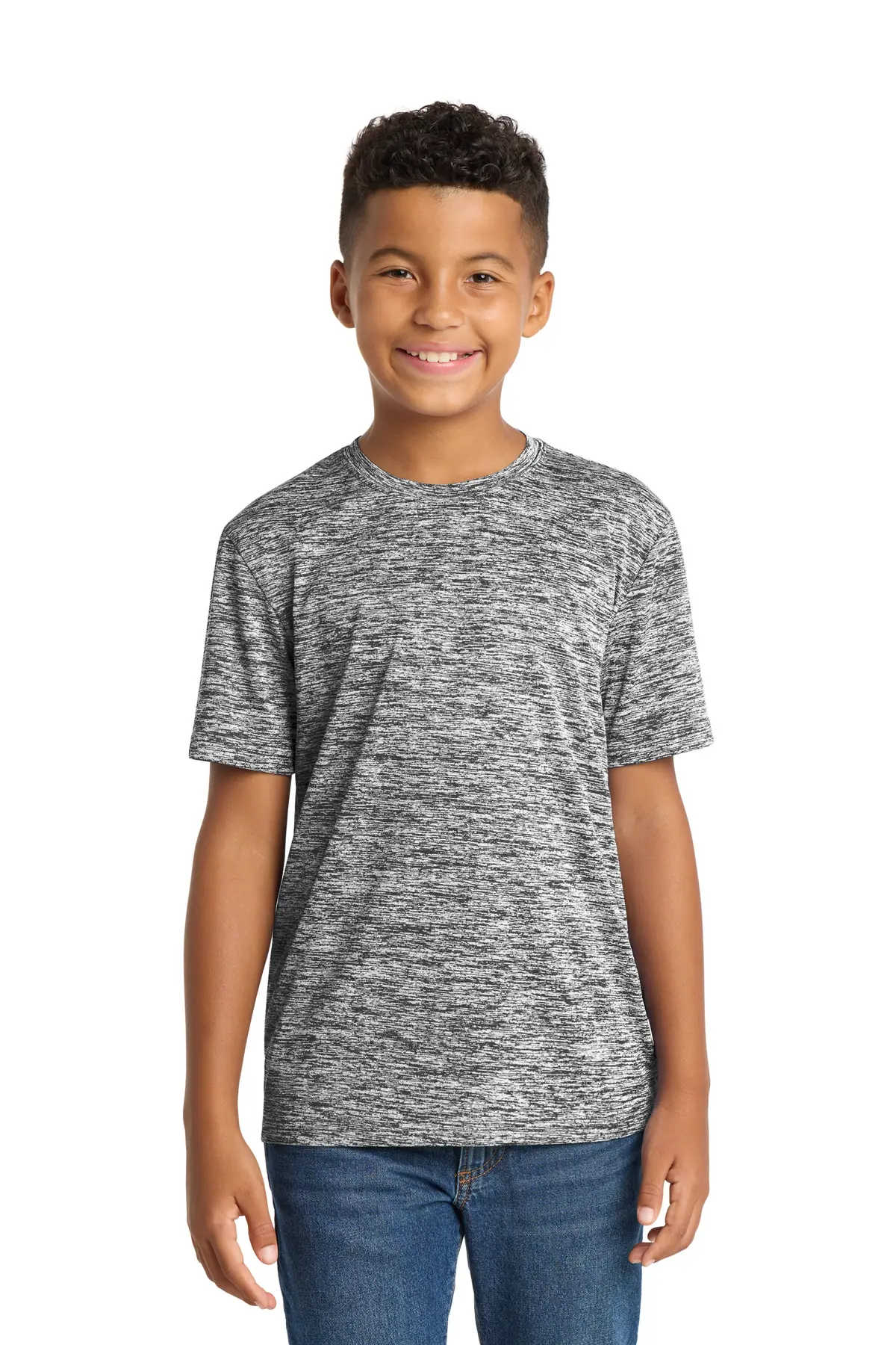 Sport-Tek Youth PosiCharge Electric Heather Tee. in Black Electric