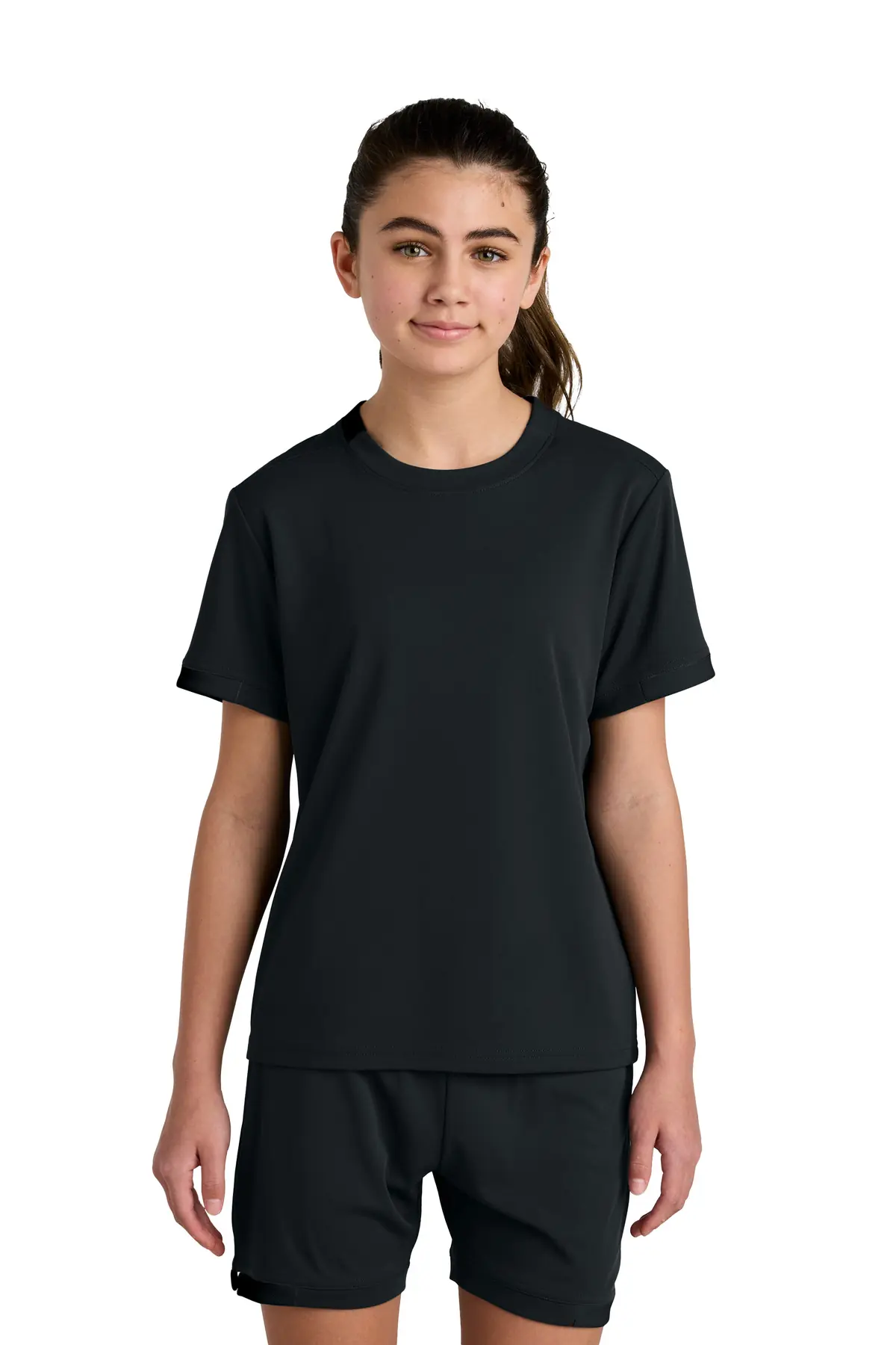 Sport-Tek Youth Club Short Sleeve Crew in Black/ Black