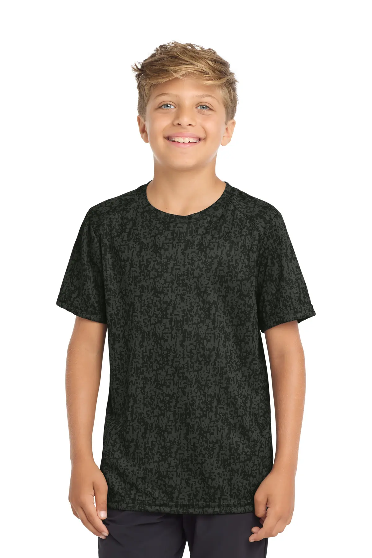 Sport-Tek Youth Digi Camo Tee. in Black