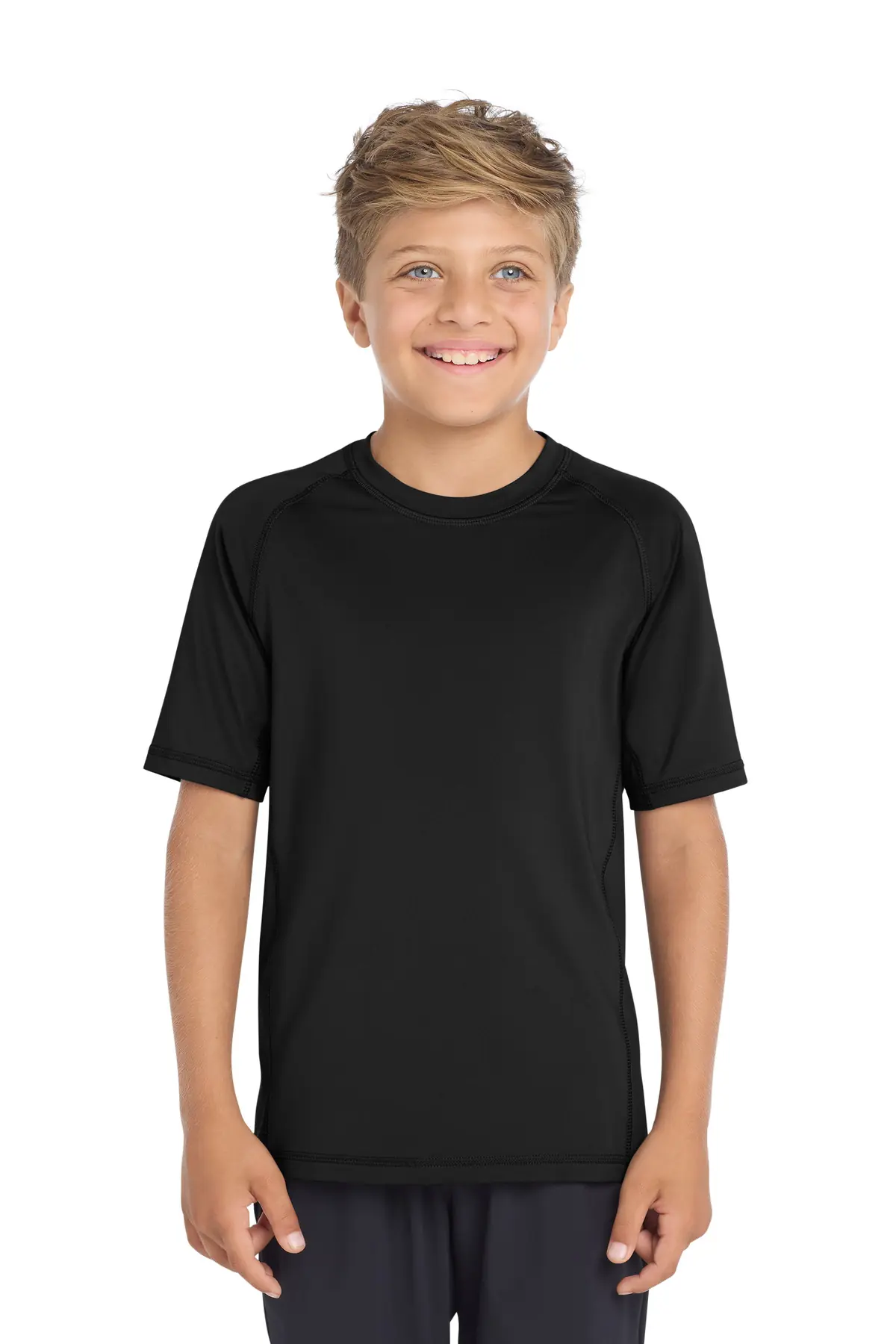 Sport-Tek Youth Rashguard Tee. in Black