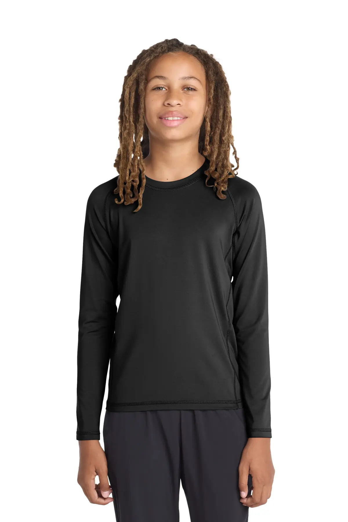 Sport-Tek Youth Long Sleeve Rashguard Tee. in Black