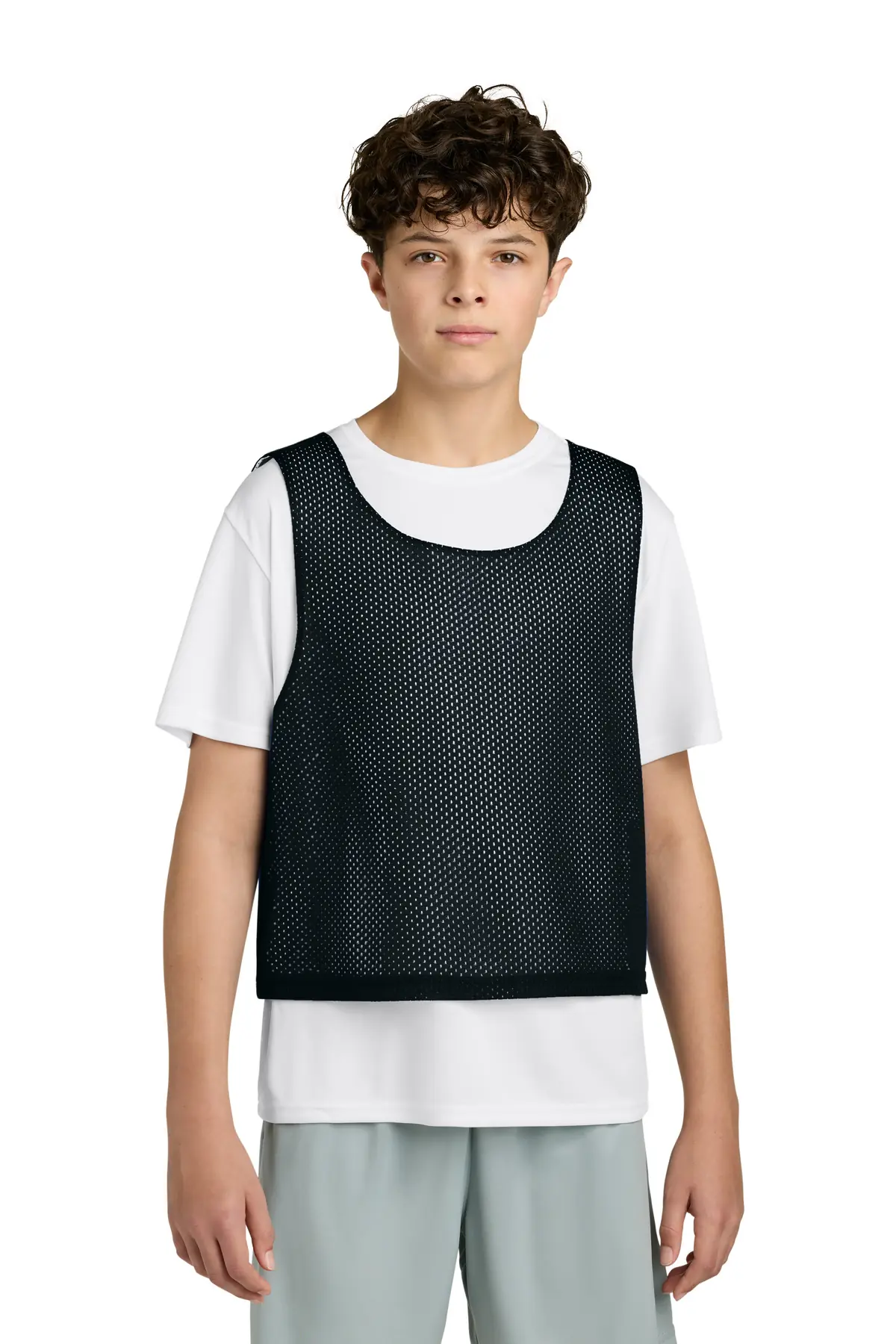 Sport-Tek Youth Lacrosse Reversible Pinnie in Black/ White