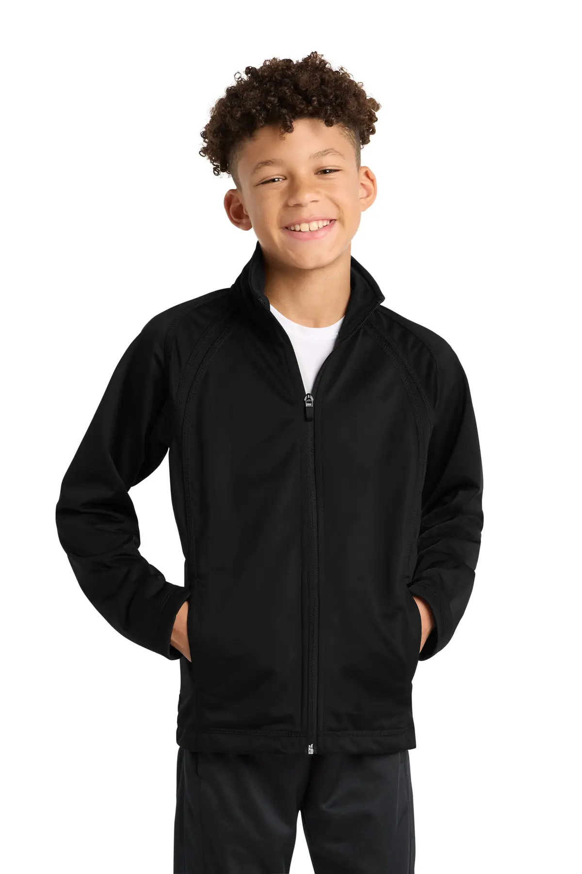 Sport-Tek Youth Tricot Track Jacket. in Black/ Black