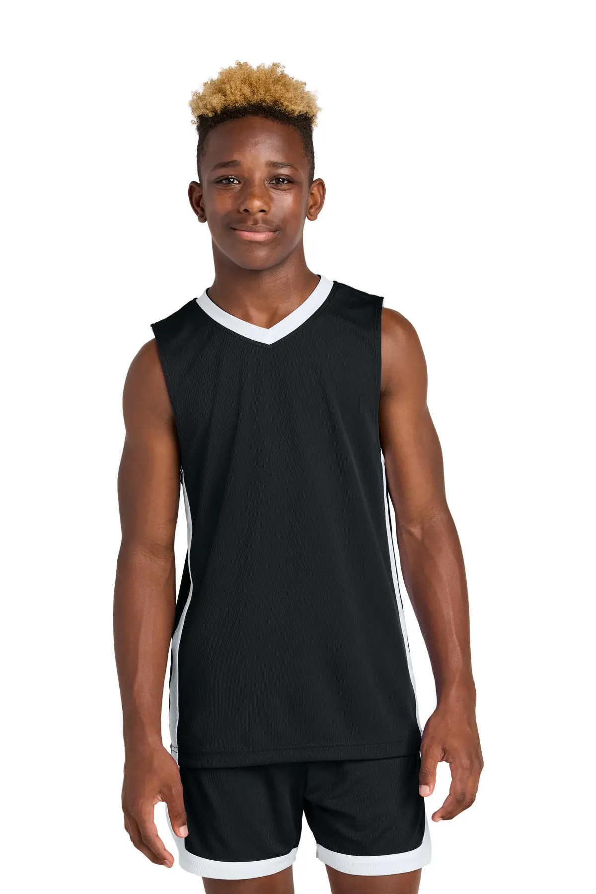 Sport-Tek Youth Rival Basketball Rev Jersey in Black/ White