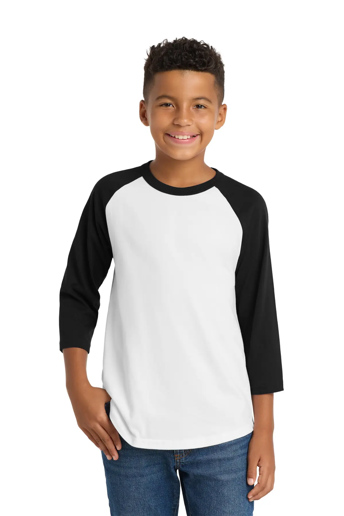 Sport-Tek Youth Colorblock Raglan Jersey. in White/ Black