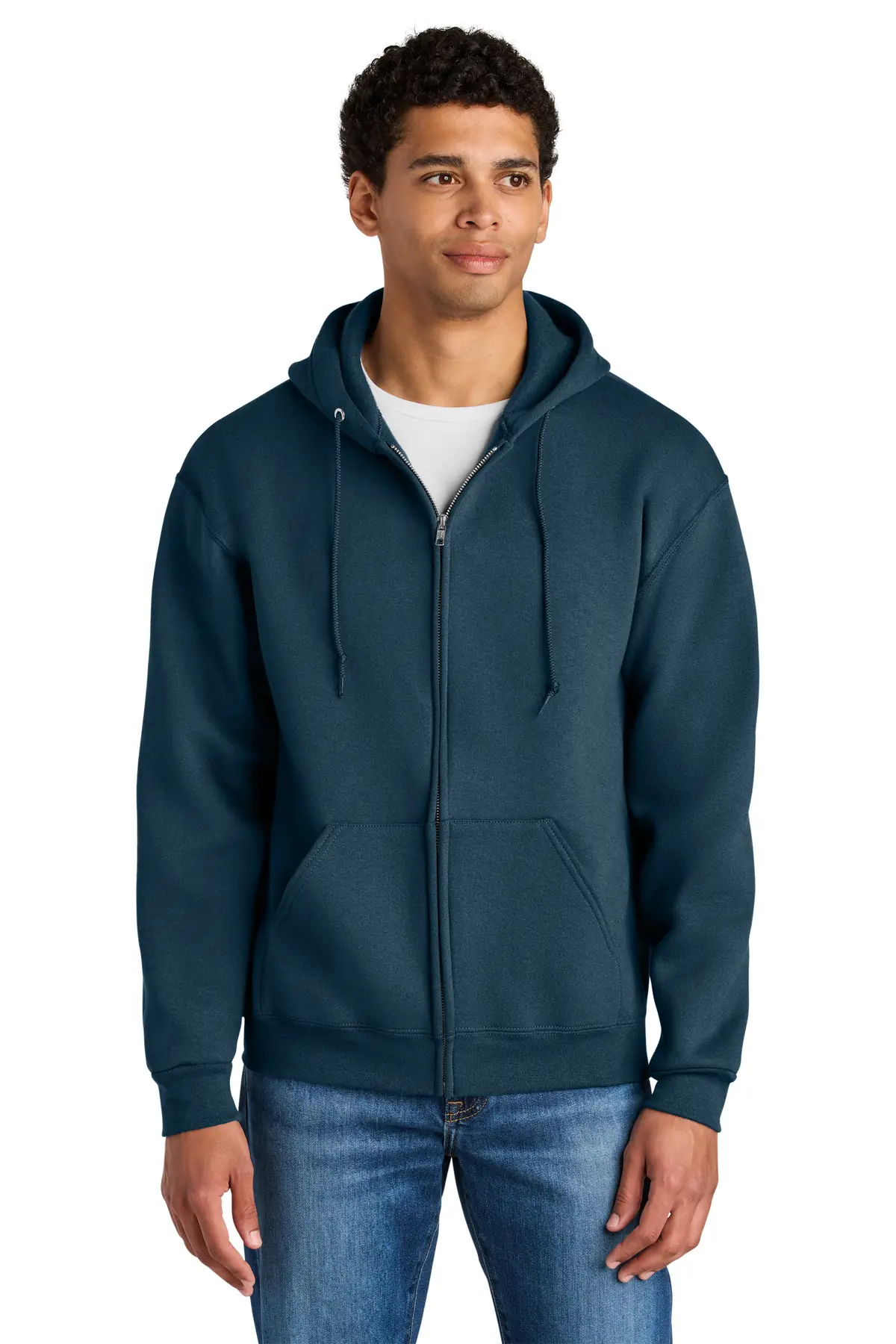 Jerzees Rugged Unisex Full-Zip Hooded Sweatshirt in Washed Navy