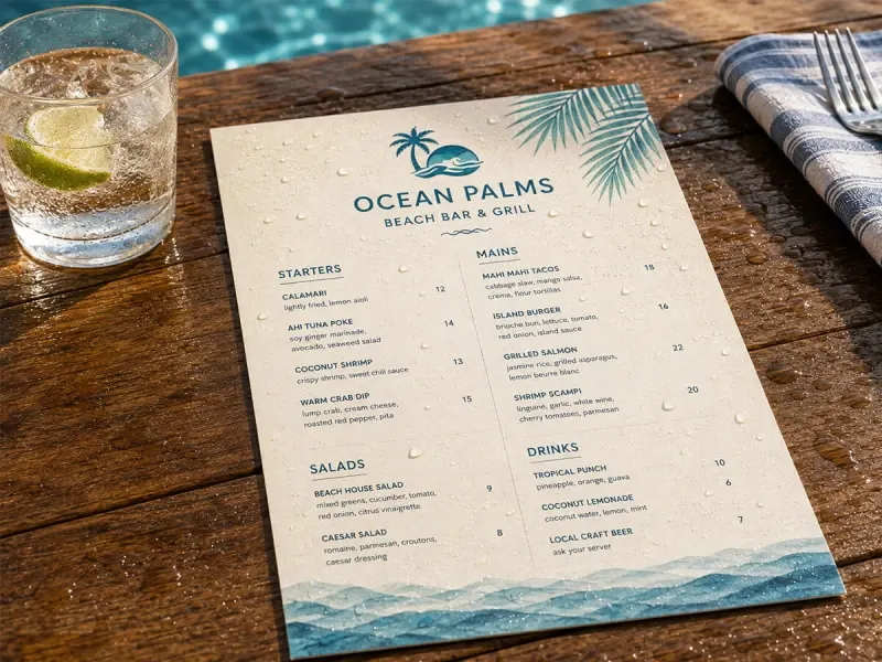 Waterproof Menus